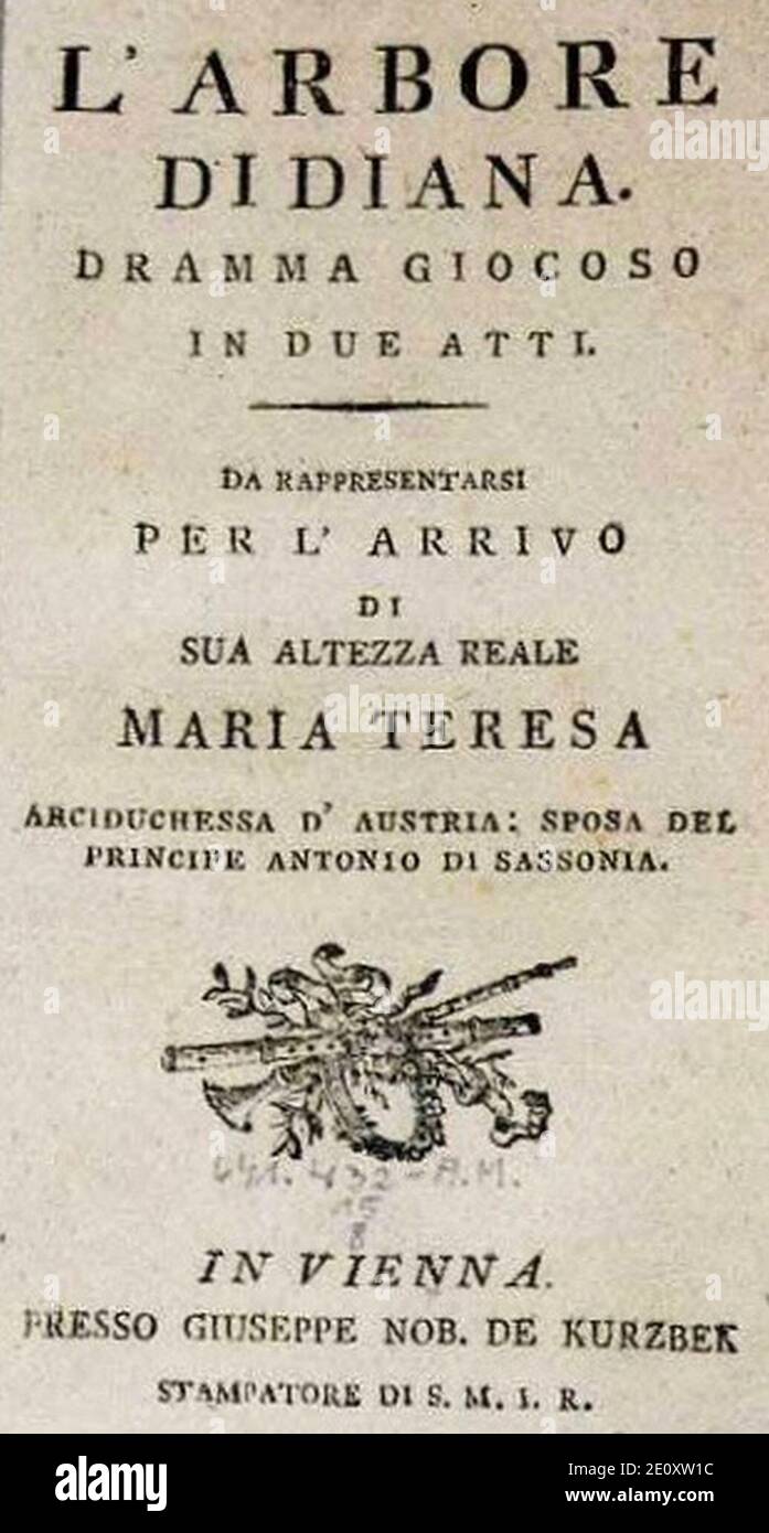 Libretto L’arbore Di Diana Wien 1787 Stock Photo - Alamy