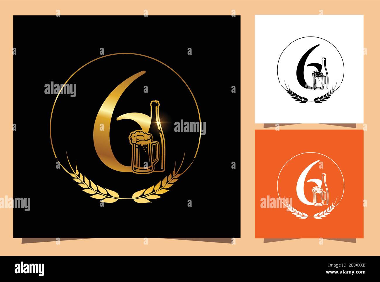 A vector Illsutration of Gold Glass and Bottle Beer Numeric 6 Stock Vector