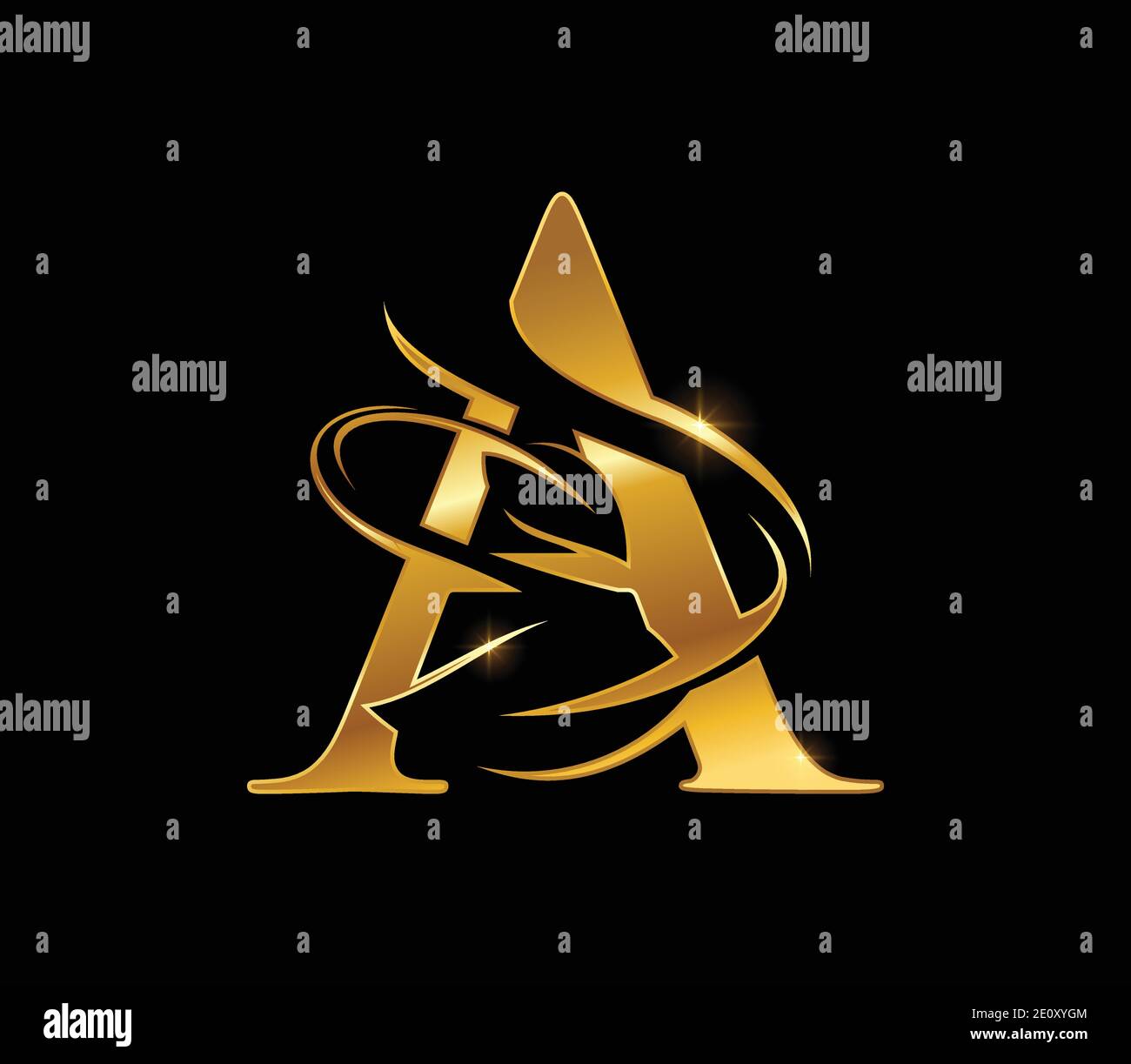 A Vector Illustration of Golden Leaf Monogram Initial Letter A in black ...