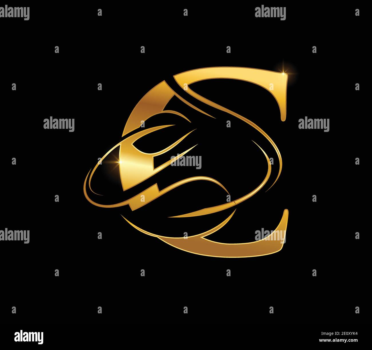 A Vector Illustration of Golden Leaf Monogram Initial Letter C in black ...
