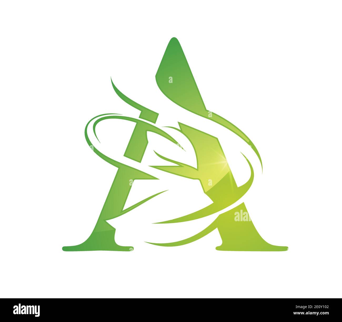 A Vector Illustration of Green Leaf Monogram Initial Letter A Stock Vector