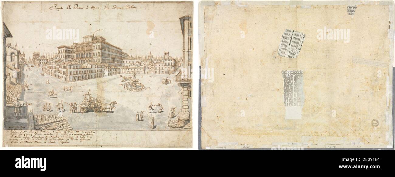 Lievin Cruyl (Flemish, c. 1640-c. 1720) - Eighteen Views of Rome, The Piazza Barberini (recto), Tracing of a Fountain from Recto and Sketches Stock Photo