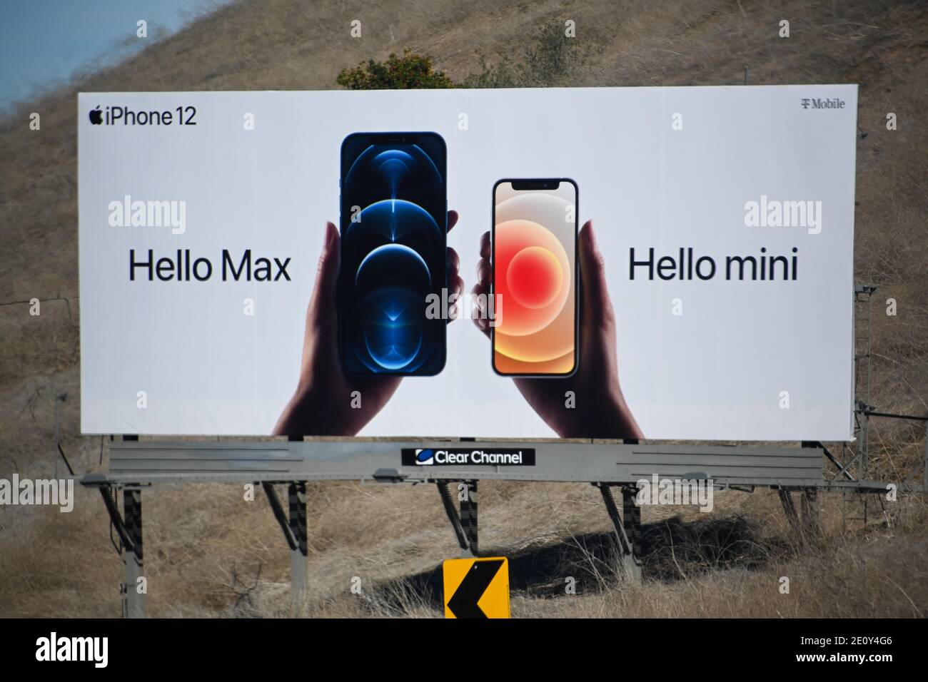 Apple iPhone 12 billboards are seen on La Brea Ave, Wednesday, Dec. 30, 2020 in Inglewood, Calif. (Dylan Stewart/Image of Sport) Stock Photo
