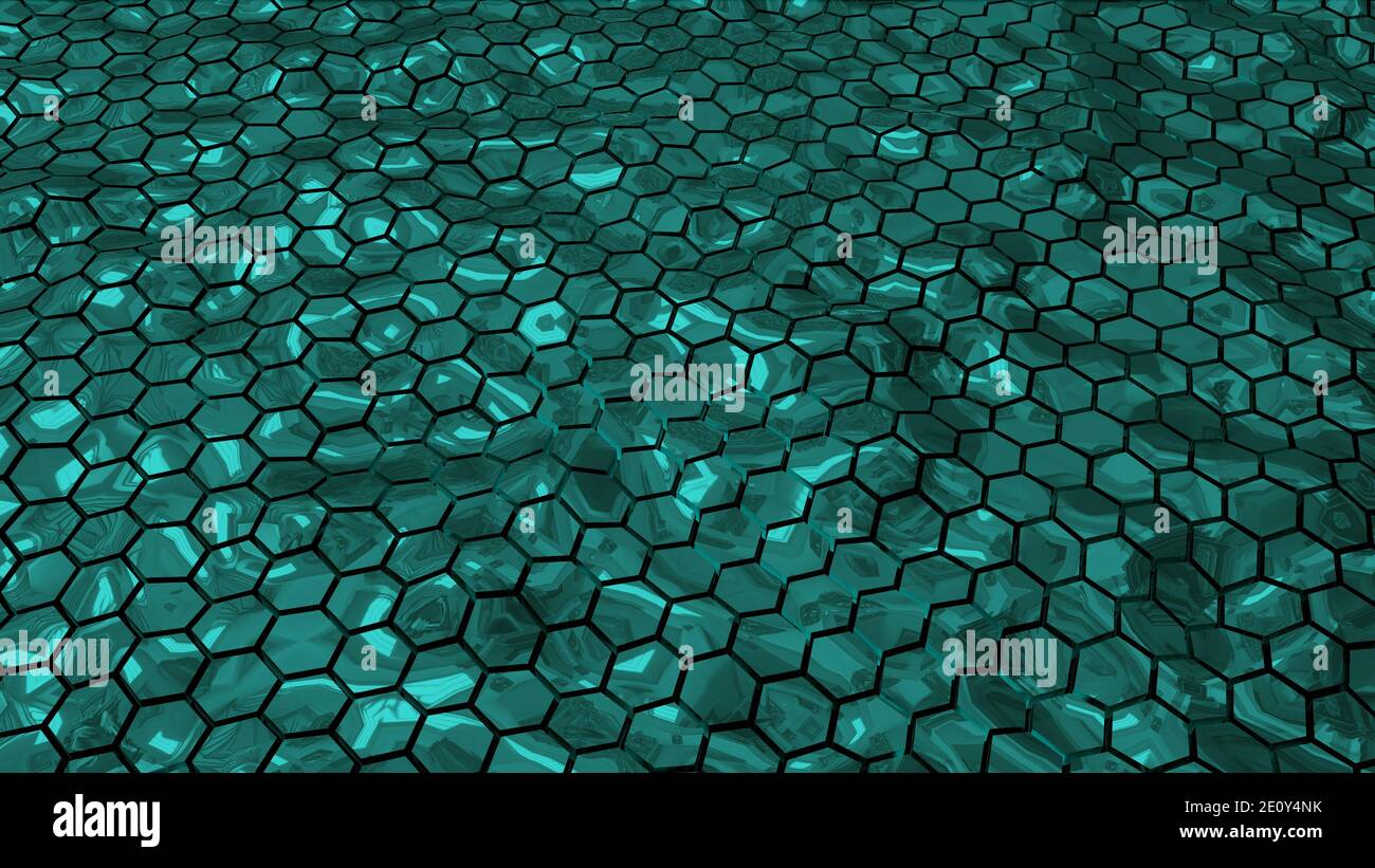 Abstract Green shiny hexagonal geometry patterns with six sided polygon ...