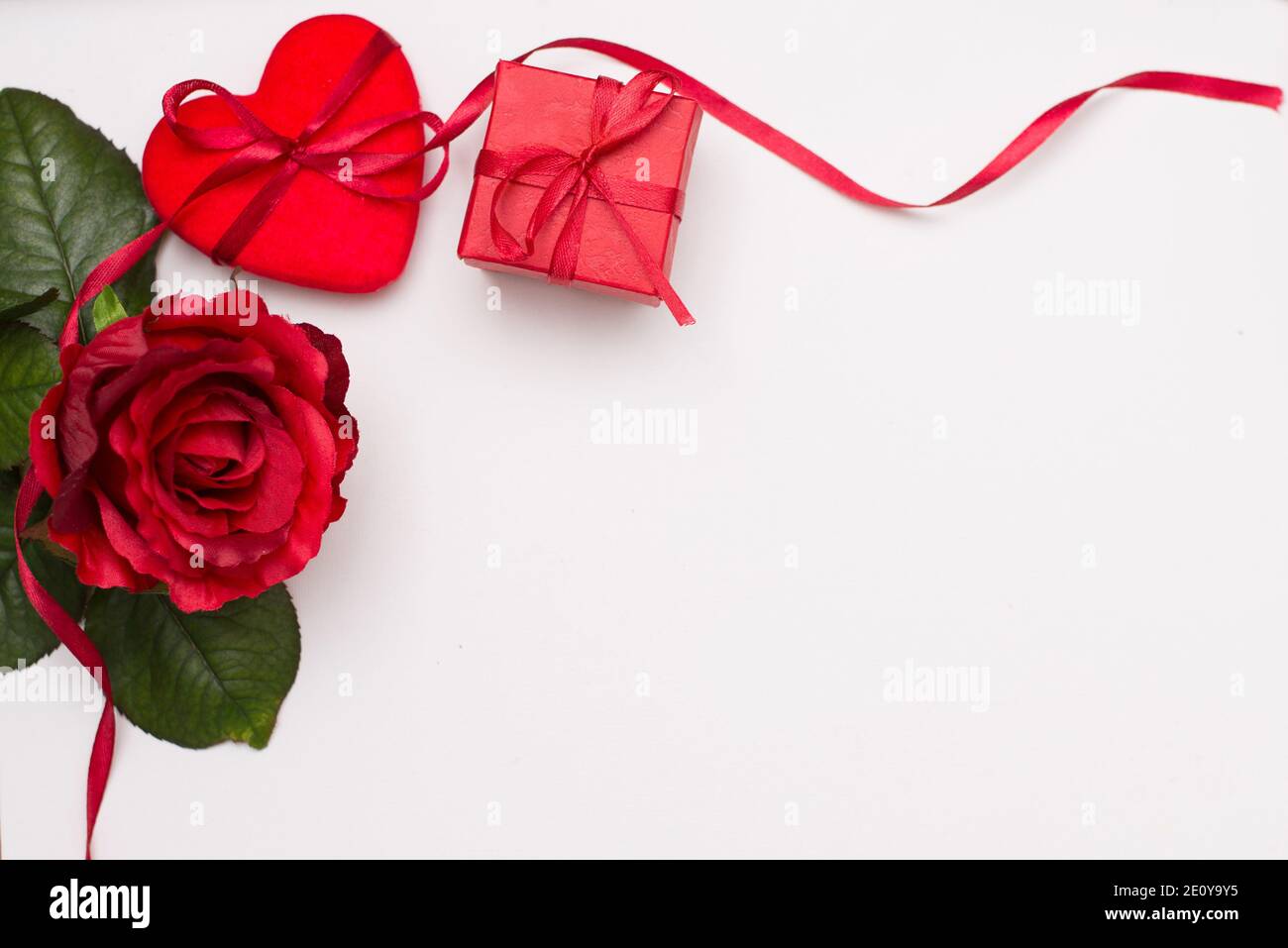 Valentine Heart Shape, Gift Box and red Rose with red Satin Ribbon ...