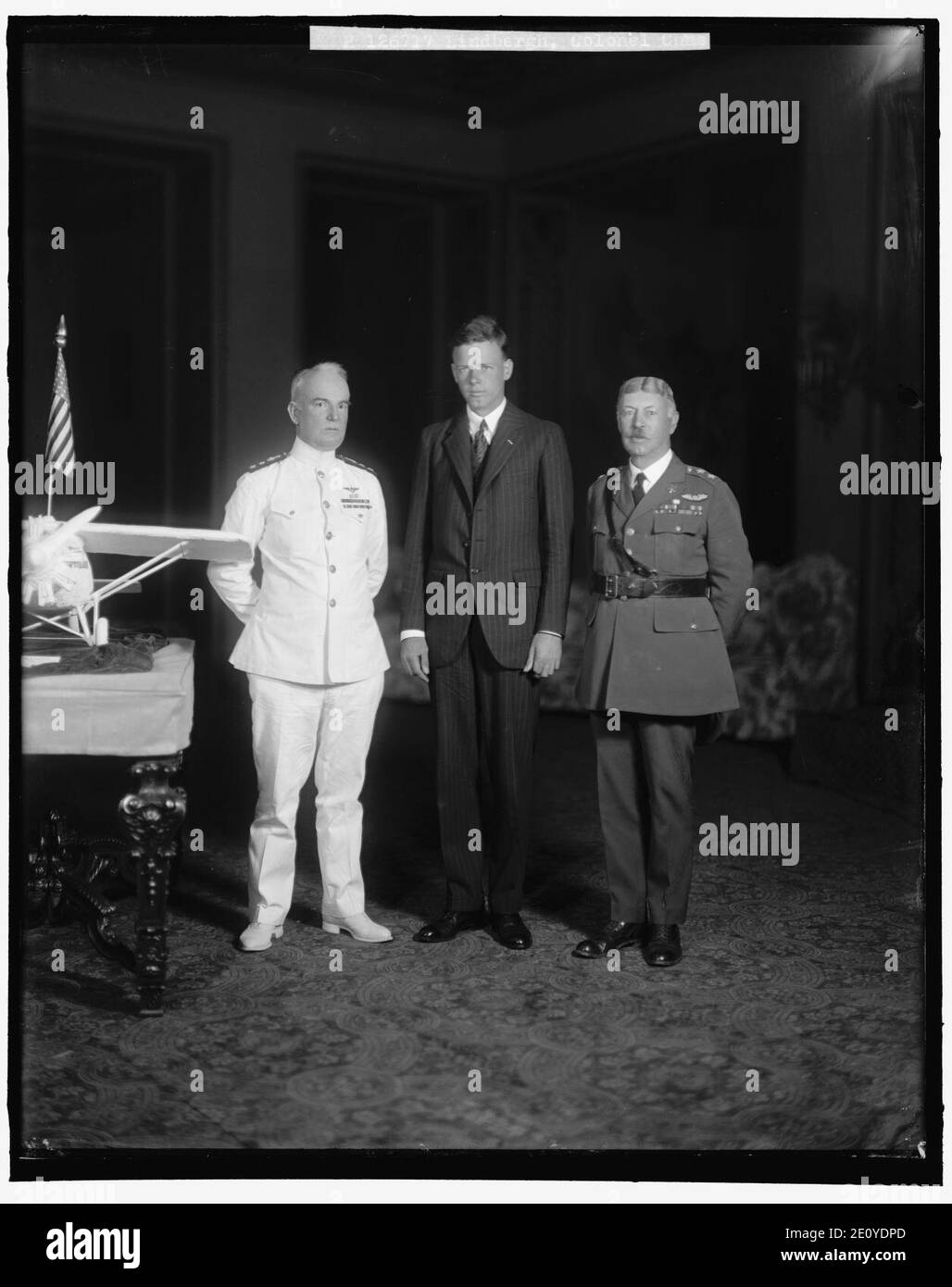 LINDBERGH, CHARLES, COLONEL. GROUP WITH MODEL Stock Photo
