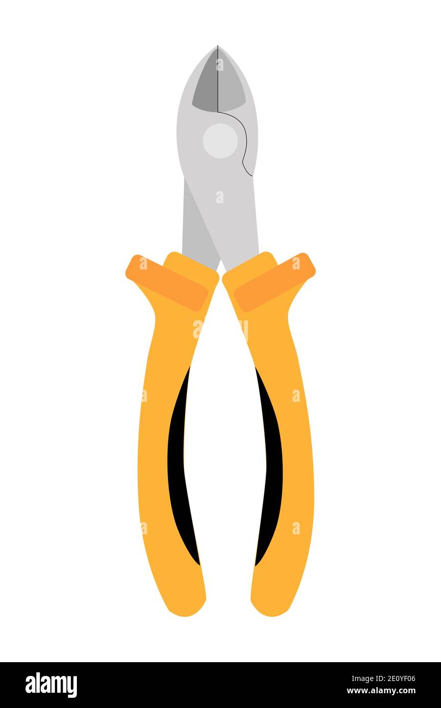 yellow side cutters. wire cutters are closed, isolated on white