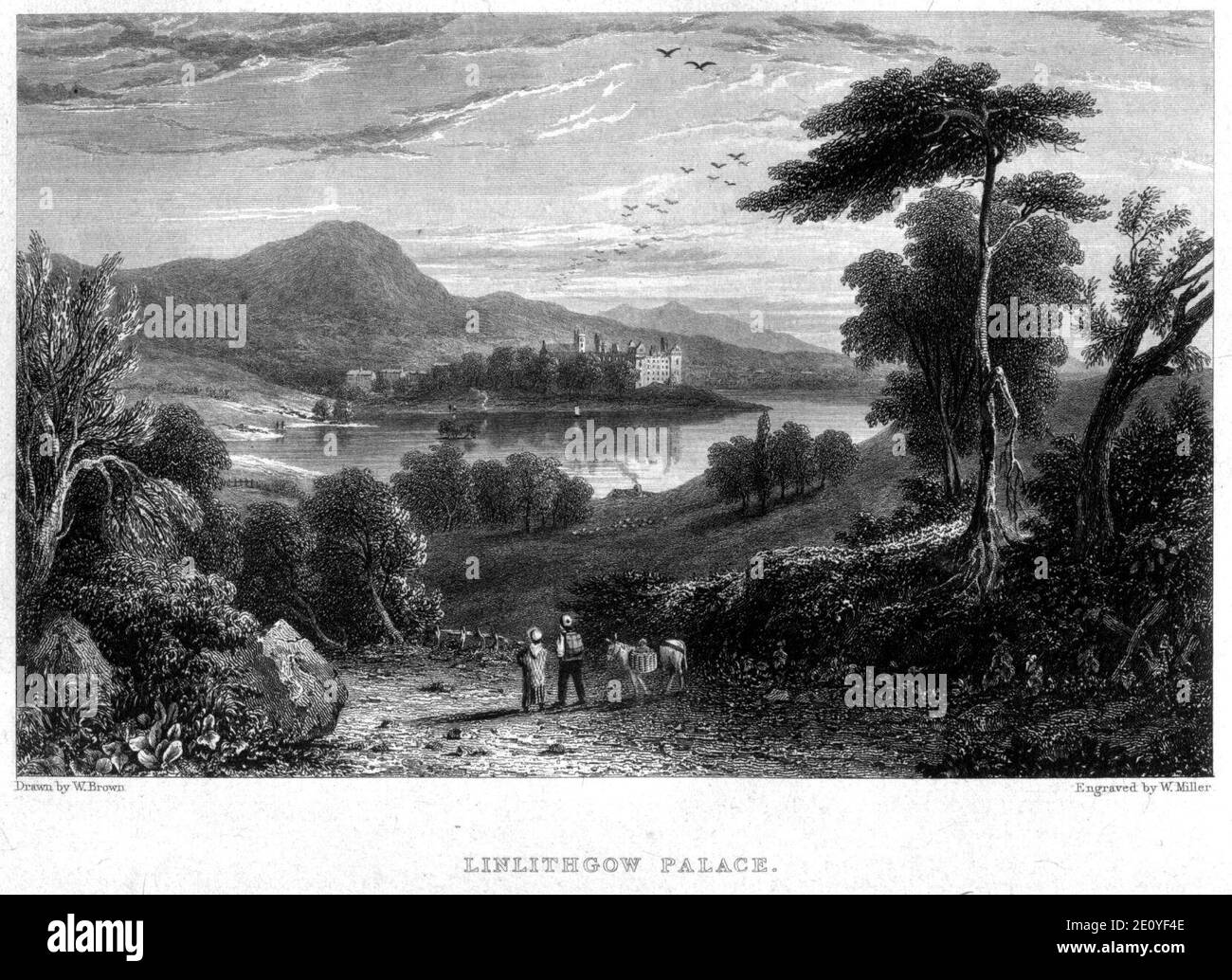 Linlithgow Palace engraving by William Miller after W Brown Stock Photo