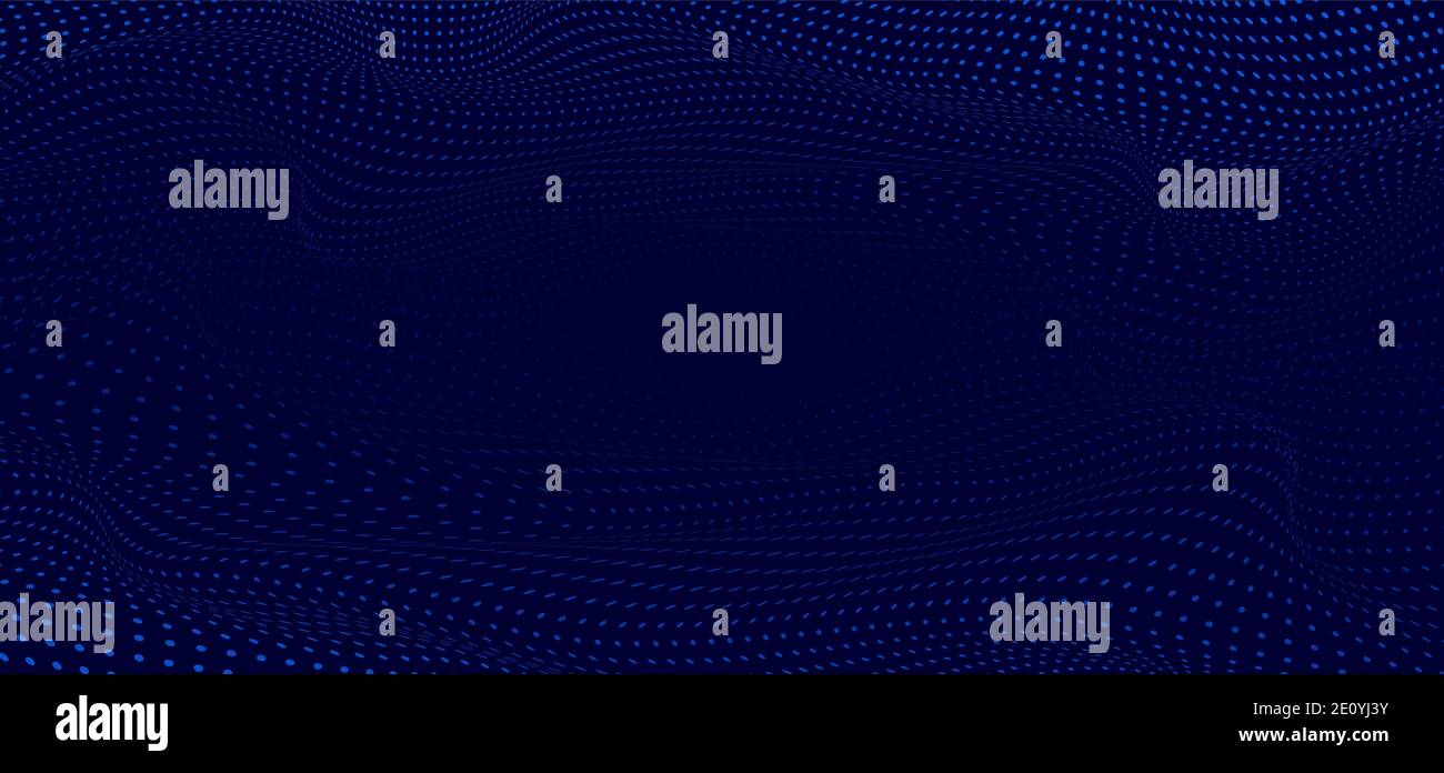 Abstract blue wavy wave halftone dots on dark blue background and ...