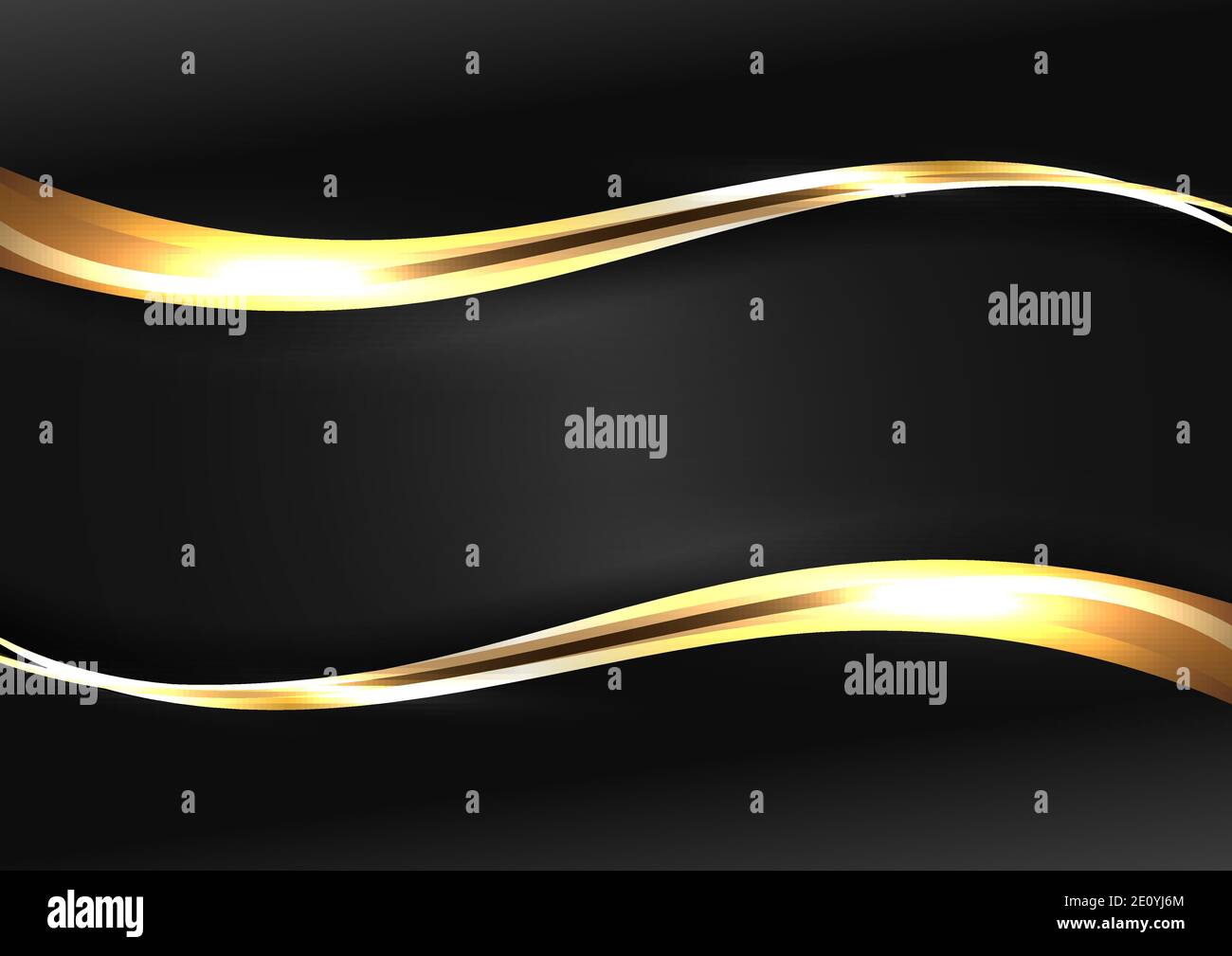Abstract luxury template gold wave line with lighting effect on black ...