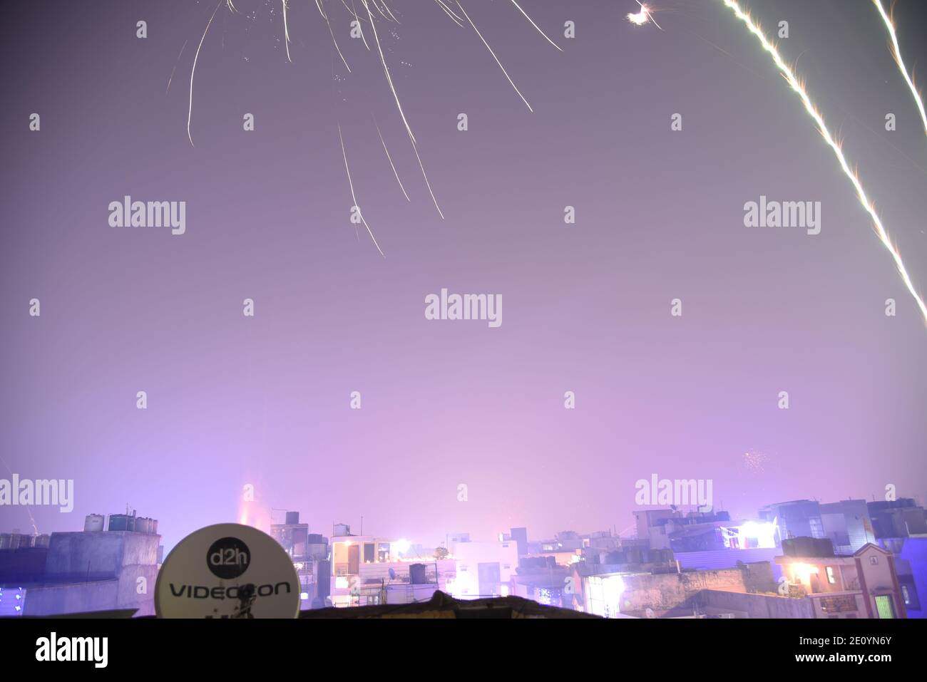 Sky fireworks amazing blasting sky during Indian religious Diwali / Depawali celebration in New Delhi, India Stock Photo