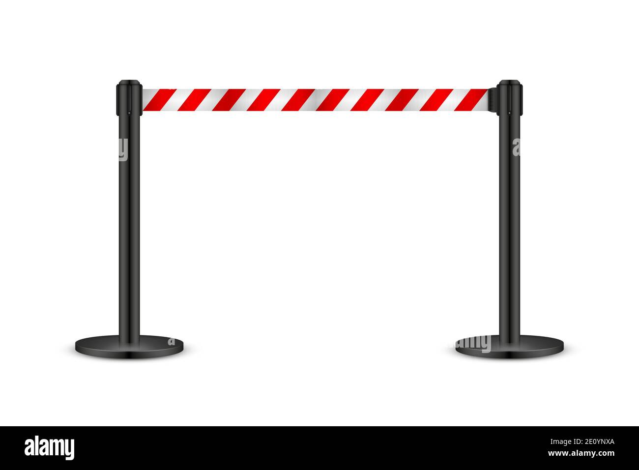 Realistic vector retractable belt stanchion. Crowd control barrier