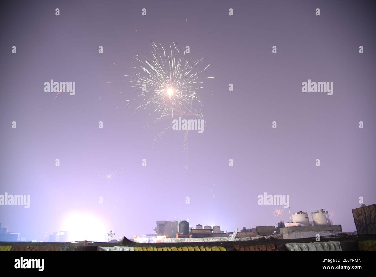 Sky fireworks amazing blasting sky during Indian religious Diwali / Depawali celebration in New Delhi, India Stock Photo