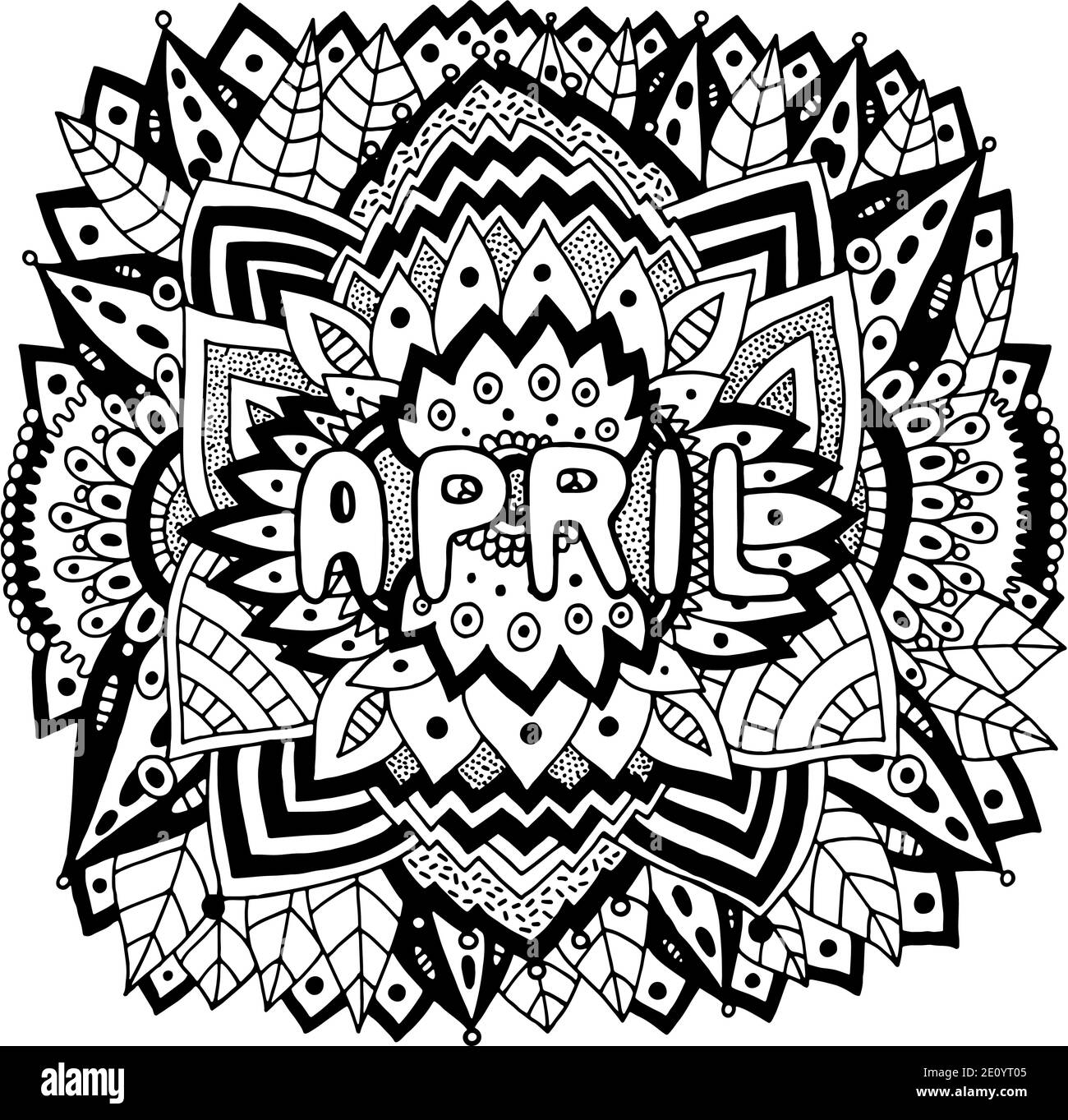 April   coloring page for adults. Mandala with months of the year ...