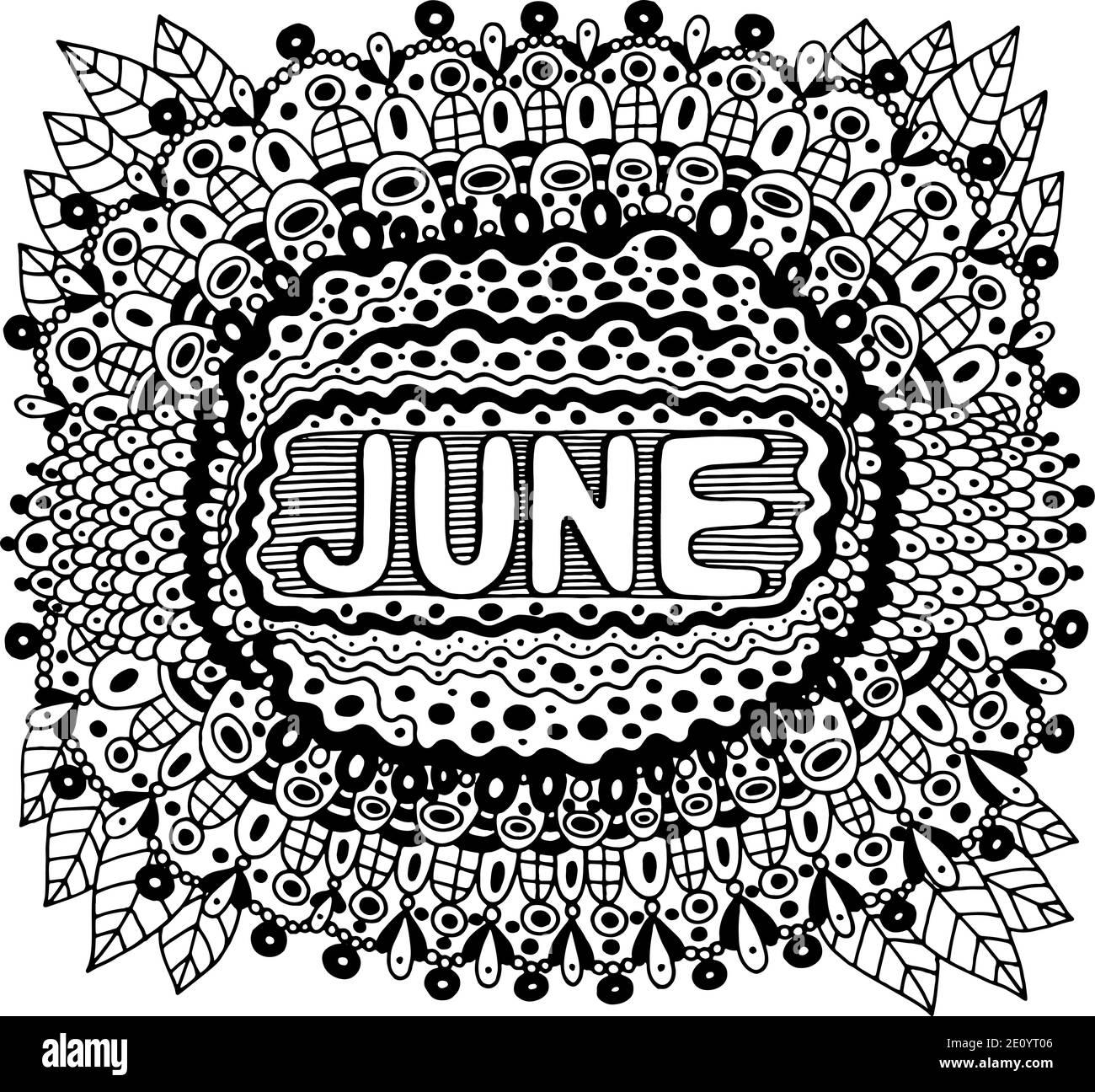 June Coloring Page For Adults Mandala With Months Of The Year Calendar Coloring Book Zentangle Style Art Therapy Coloring Sheet Vector Illustrat Stock Vector Image Art Alamy
