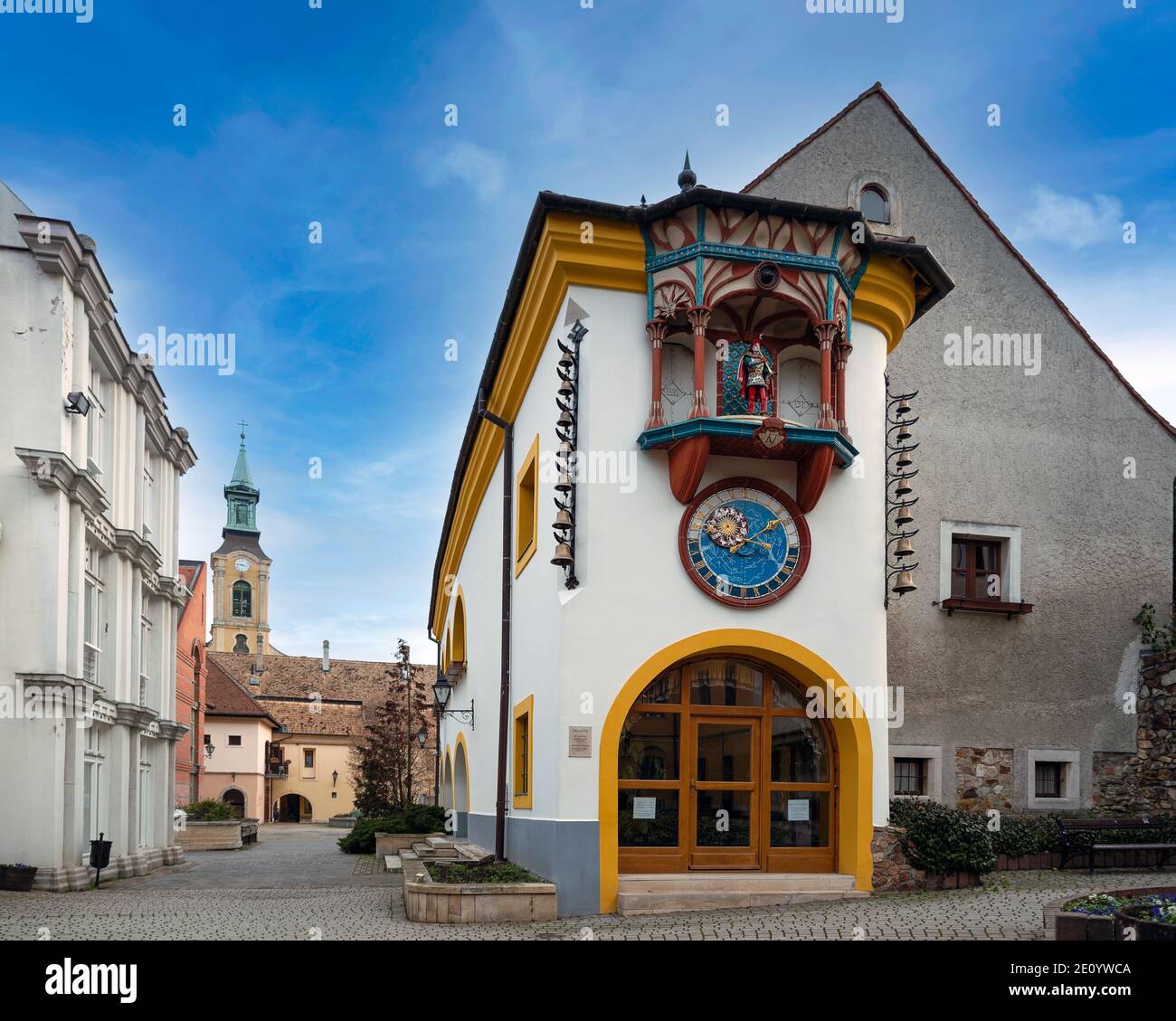 Colockworks and clock museum in Szekesfehervar Hungary. The characters of the clockworks represent the legendary kings and well-known figures of Hunga Stock Photo