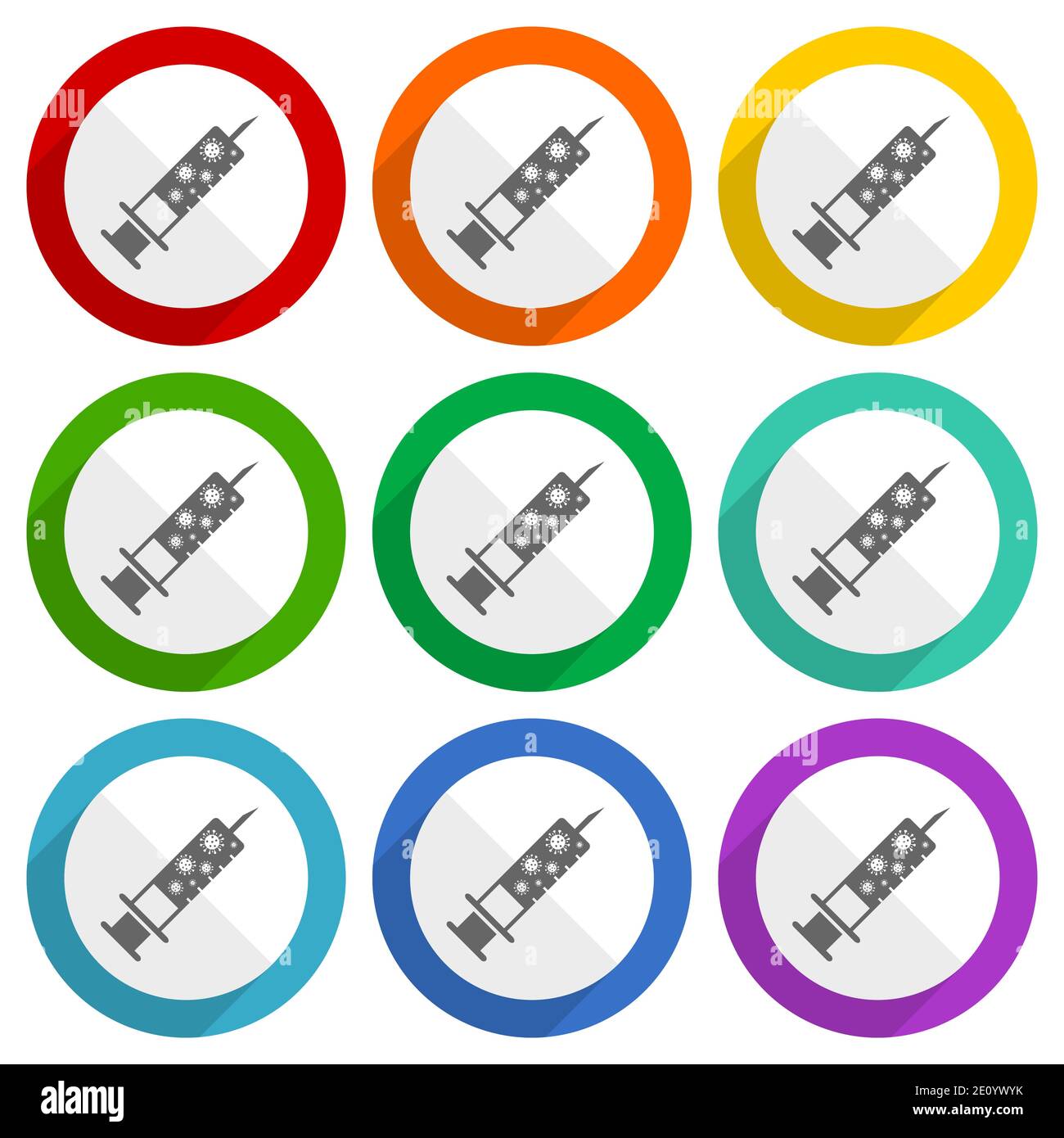Vaccine, injection, syringe symbol vector icons, set of colorful flat ...