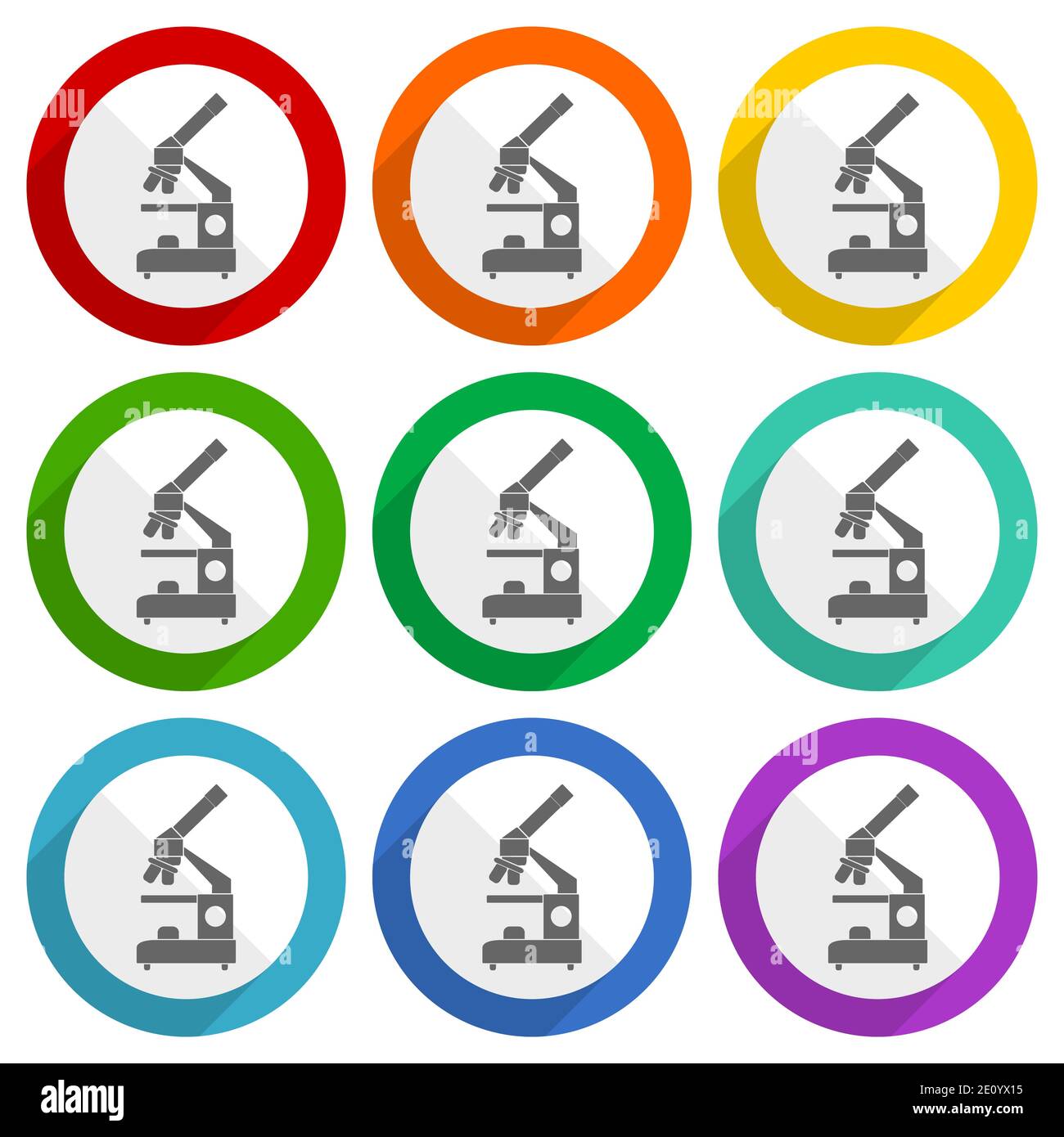 Microscope, science and research vector icons, flat design colorful web ...