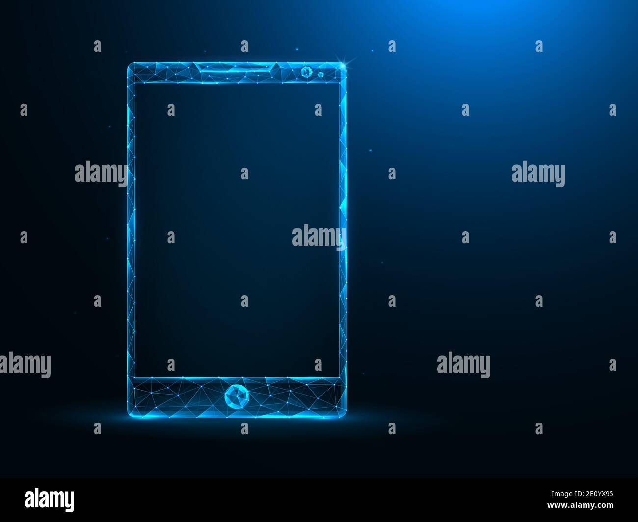 Smartphone low poly art. Mobile device polygonal vector illustrations on a blue background. Stock Vector