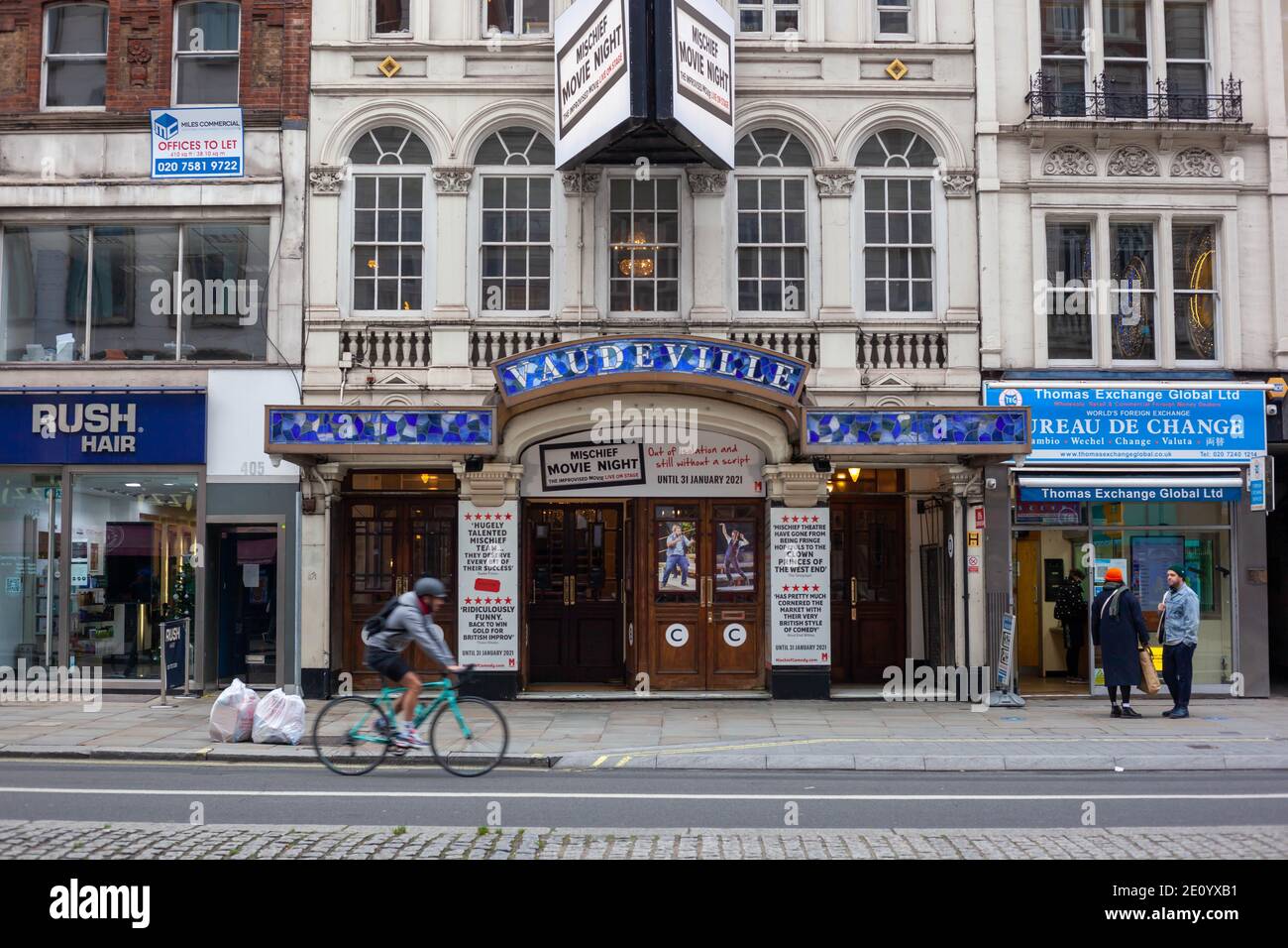 Street view outside Vaudeville Theatre, during Covid 19 Pandemic.  London, Britain , December 2020 Stock Photo