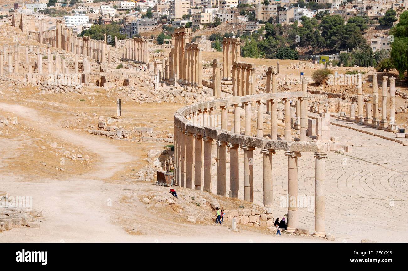 Ancient ruins of the Roman plaza in Jerash ancient city in Jordan Asia  Stock Photo - Alamy