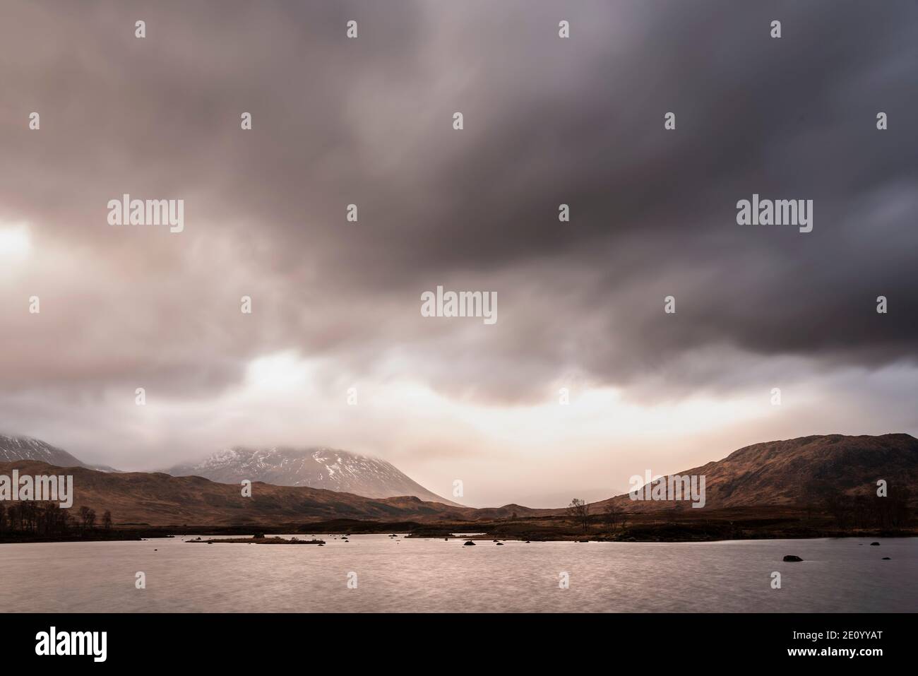 Epic landscape image of Loch Ba on Rannoch Moor in Scottish Highlands on a Winter morning Stock Photo