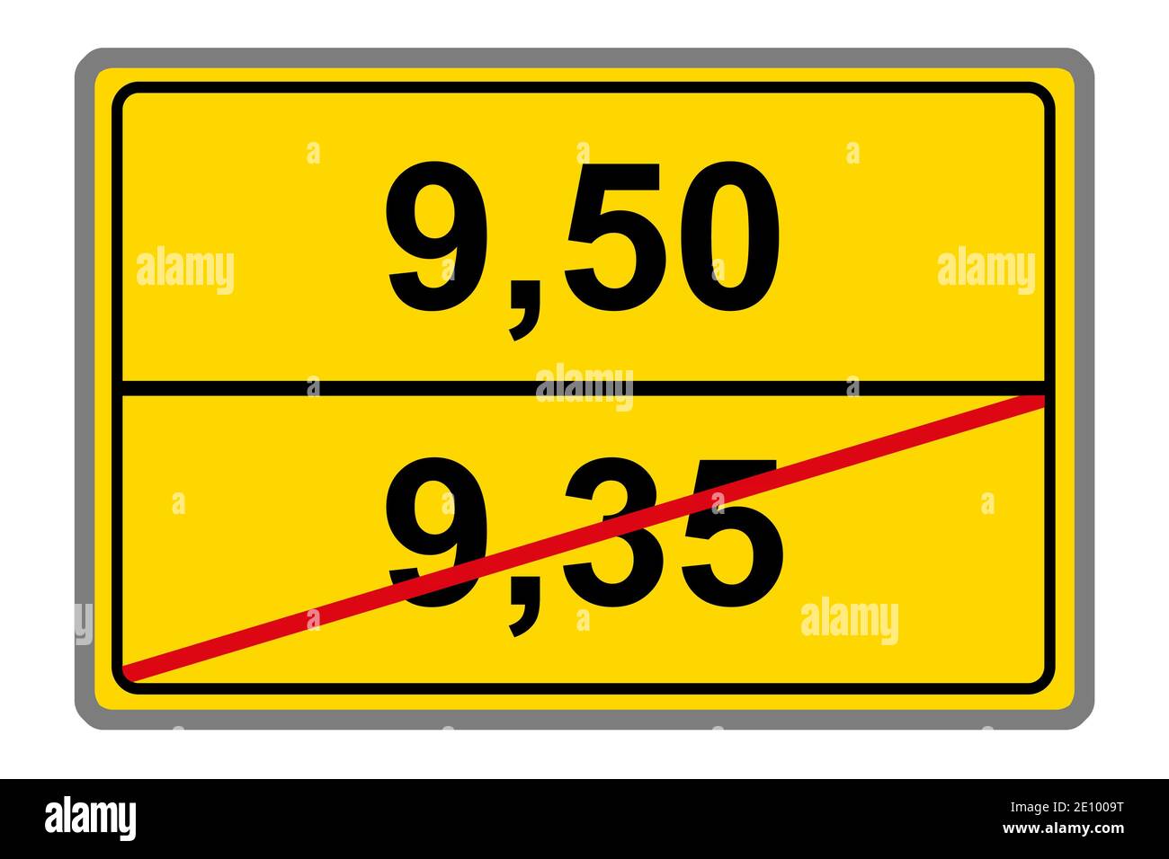 Yellow Sign and German Euro Minimum Wage 2021 Stock Photo