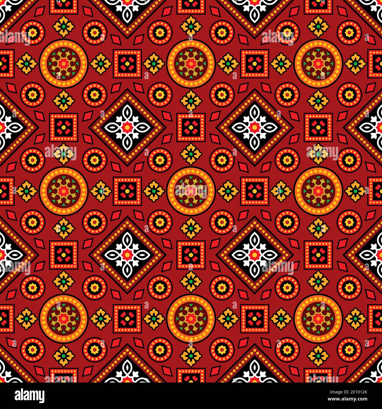 Sindhi Colourful Red Ajrak Pattern, Vector Illustration Stock Vector