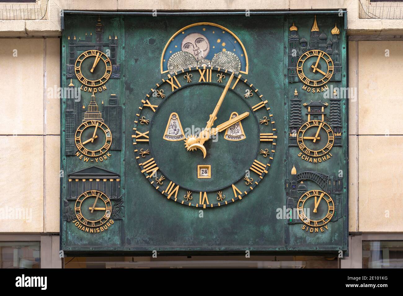 World time clock in Münster, created by master clockmaker Wilhelm Nonhoff, Münster, North Rhine-Westphalia, Germany, Europe Stock Photo