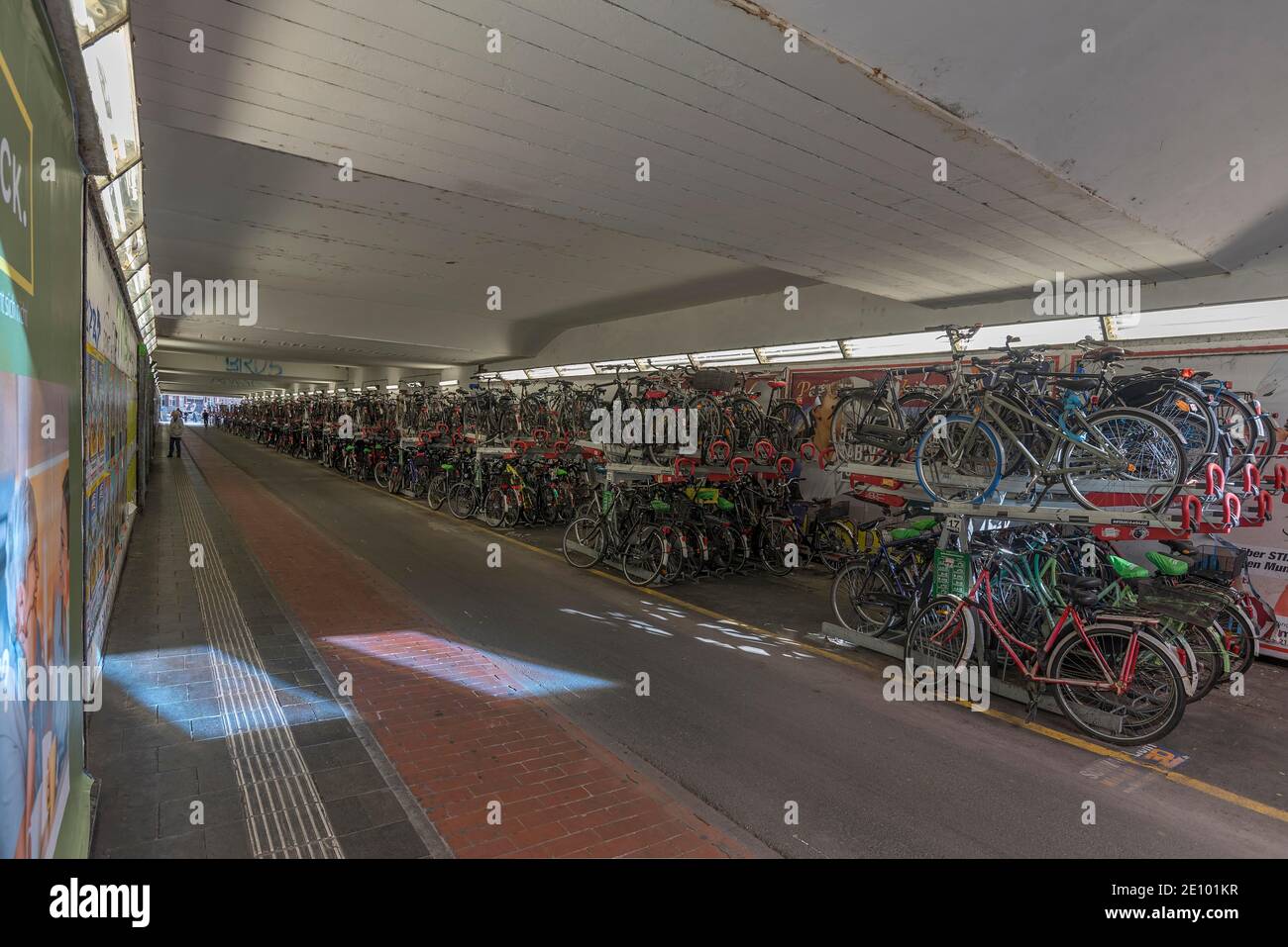 Conversion of a former underpass into a parking garage for bicycles, Münster, North Rhine-Westphalia, Germany, Europe Stock Photo