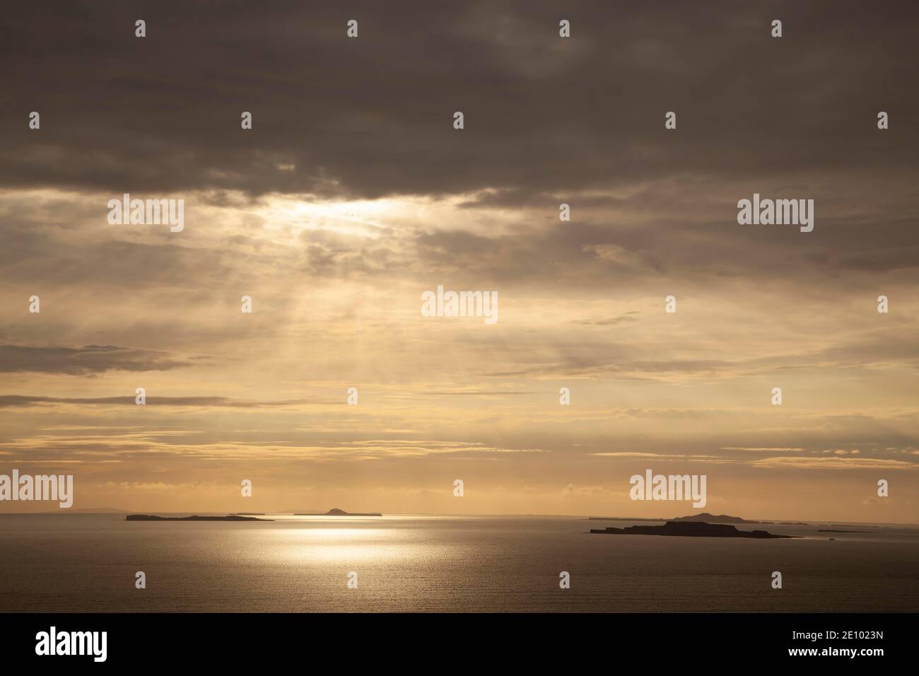 Sunset over the Treshnish islands, Isle of Mull, Scotland, United Kingdom, Europe Stock Photo