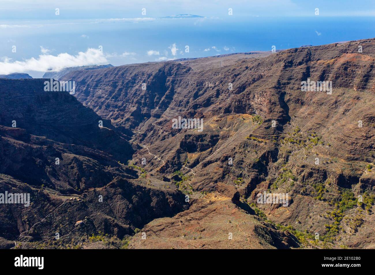 Barranco de Erque, drone image, La Gomera, Canary Islands, Spain, Europe Stock Photo