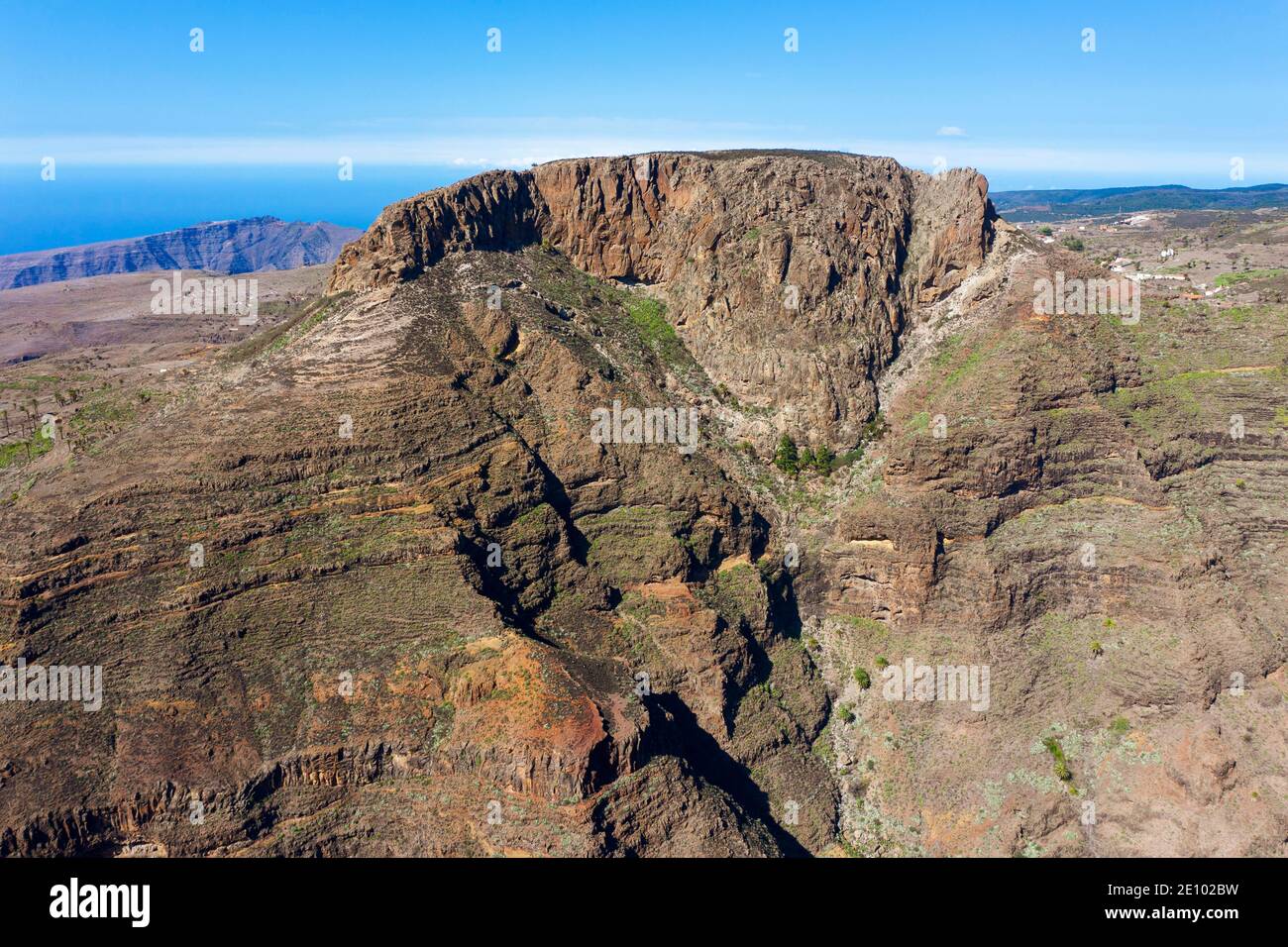 Table Mountain Fortaleza, Barranco de Erque, drone image, La Gomera, Canary Islands, Spain, Europe Stock Photo