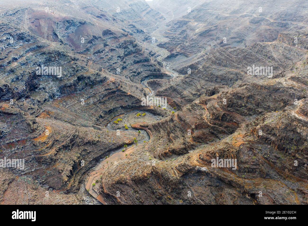 Canyon Barranco de la Negra, near Alajero, drone image, La Gomera, Canary Islands, Spain, Europe Stock Photo