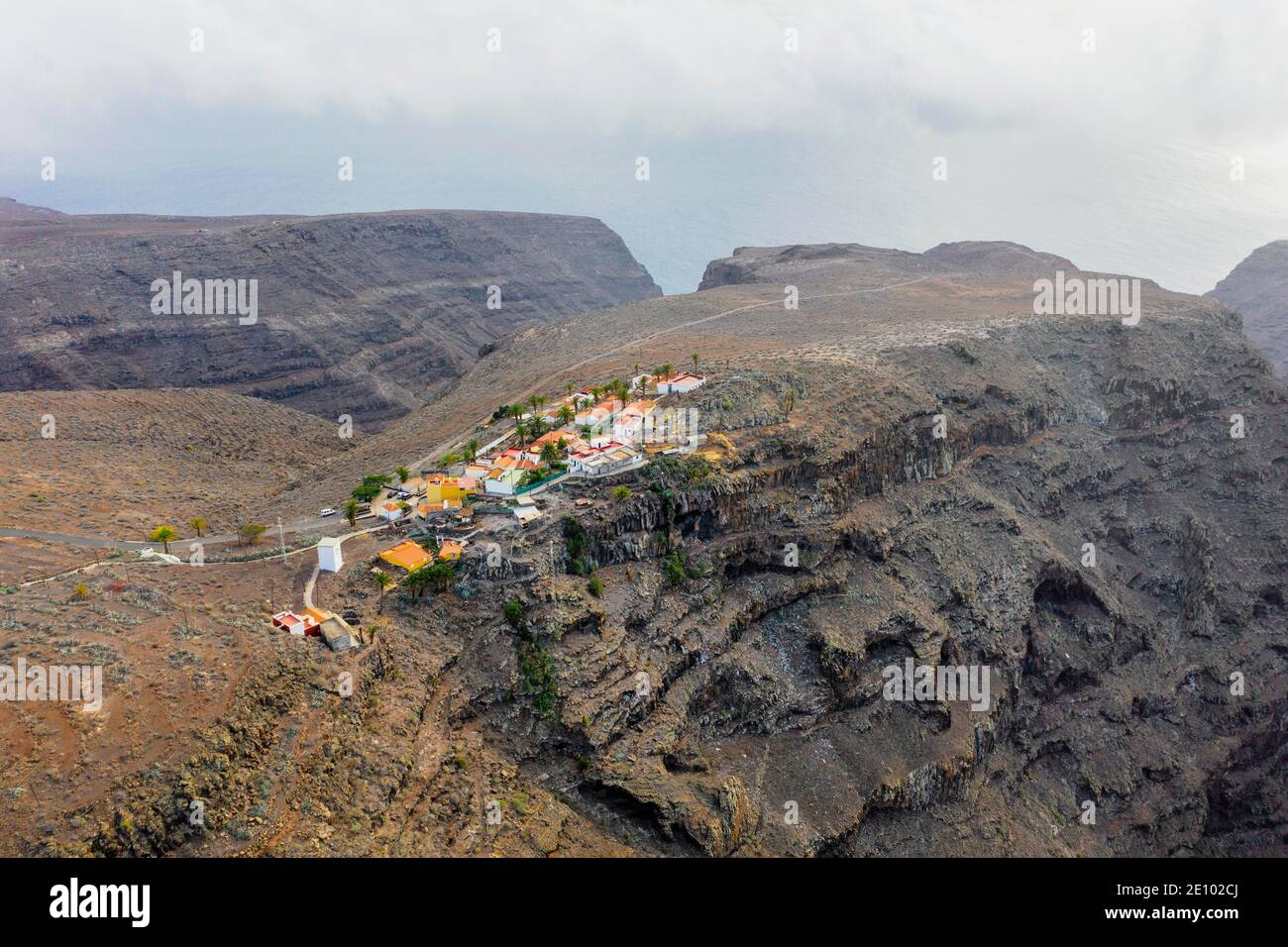 Settlement Arguayoda, Loma de Arguayoda, drone image, La Gomera, Canary Islands, Spain, Europe Stock Photo