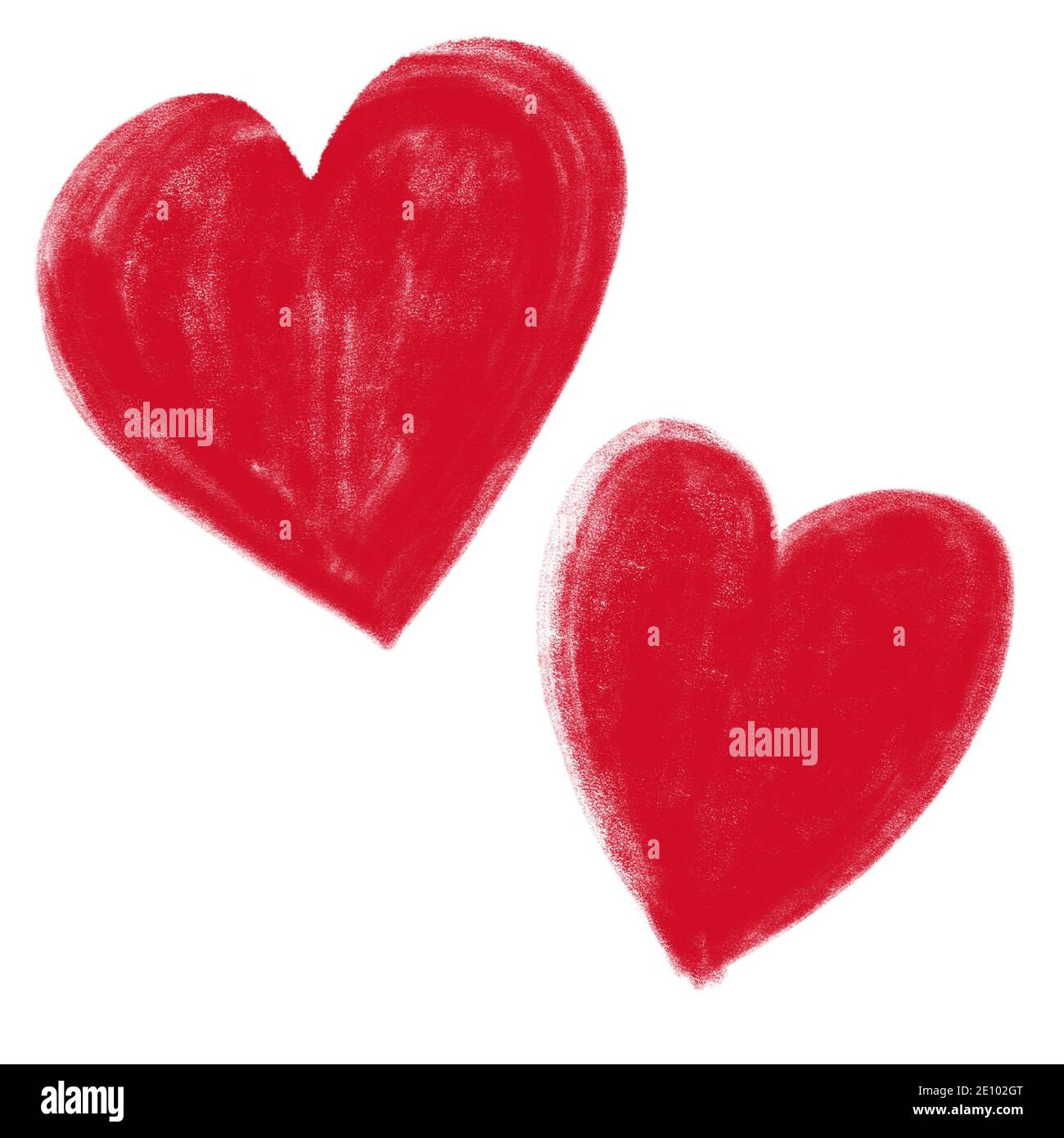 Illustration two red hand painted hearts isolated on white Stock Photo ...