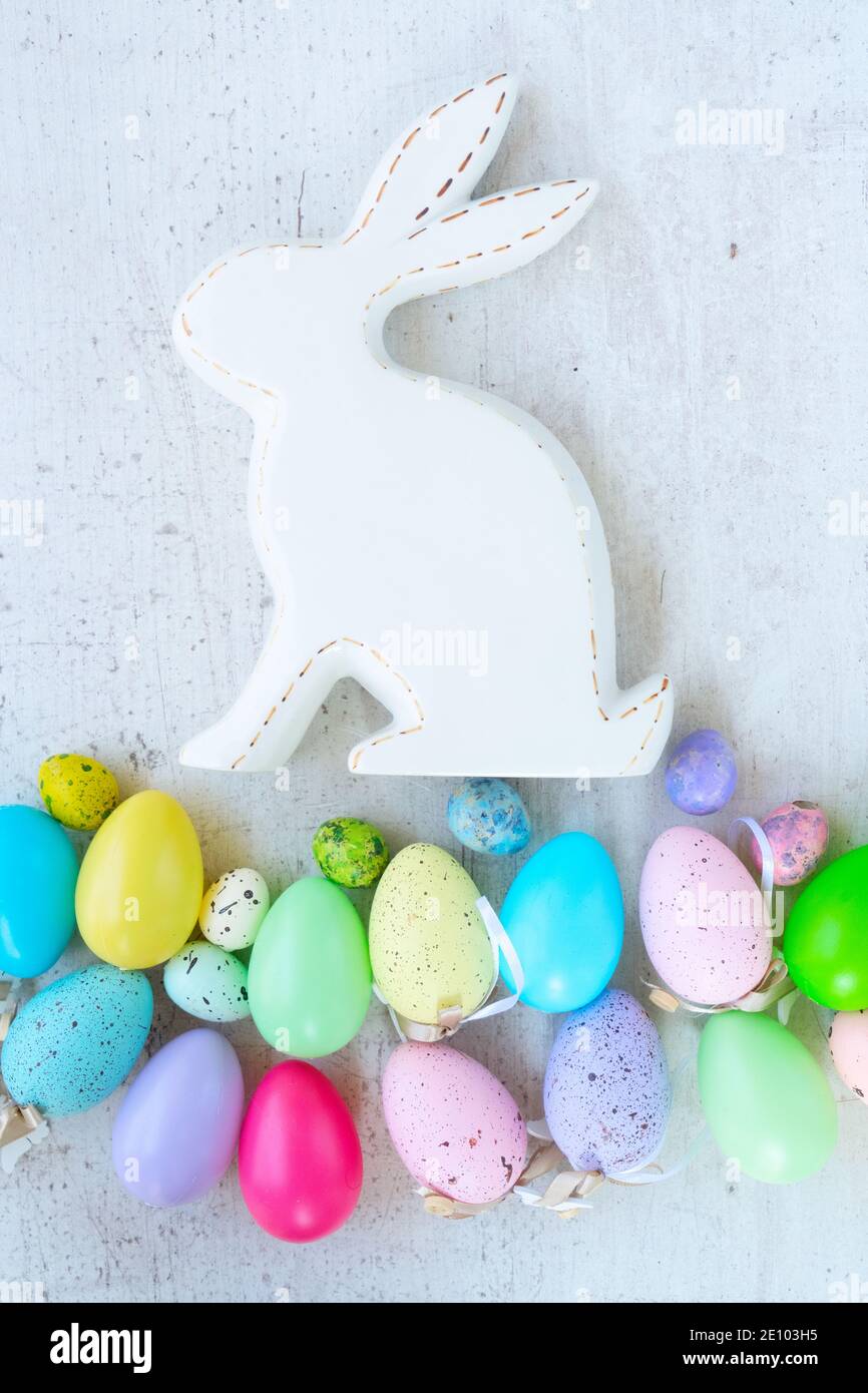 Easter colored eggs with tulips Stock Photo - Alamy