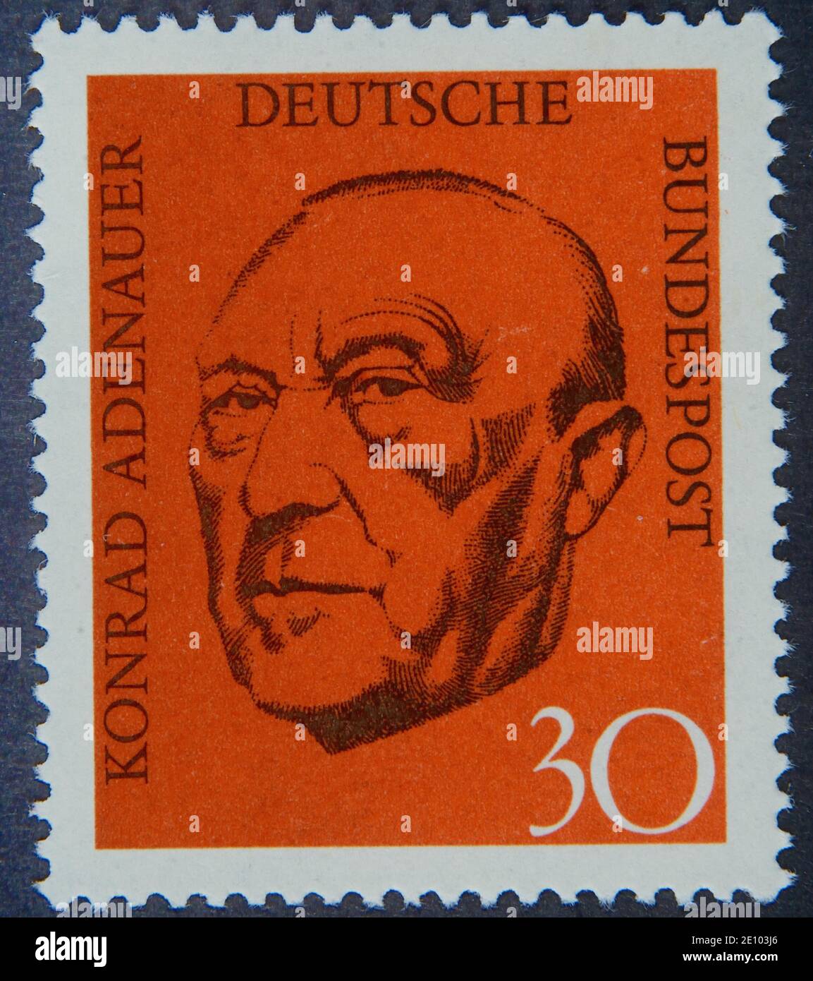 Konrad Adenauer, first chancellor of the Federal Republic of Germany 1949?63, portrait on a German stamp Stock Photo