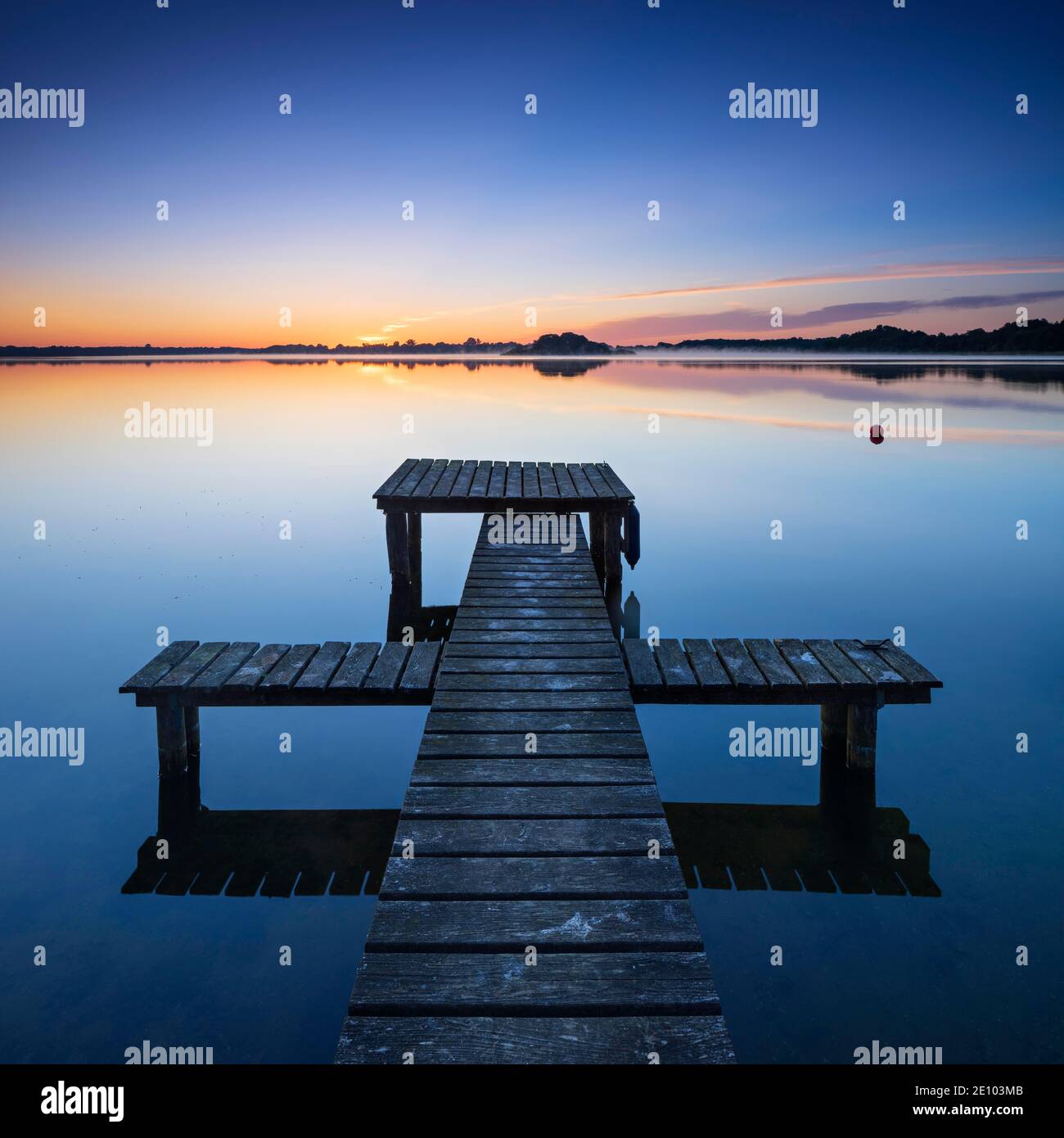 Wooden footbridge at the Schaalsee near Morgenrot, Schaalsee Biosphere ...