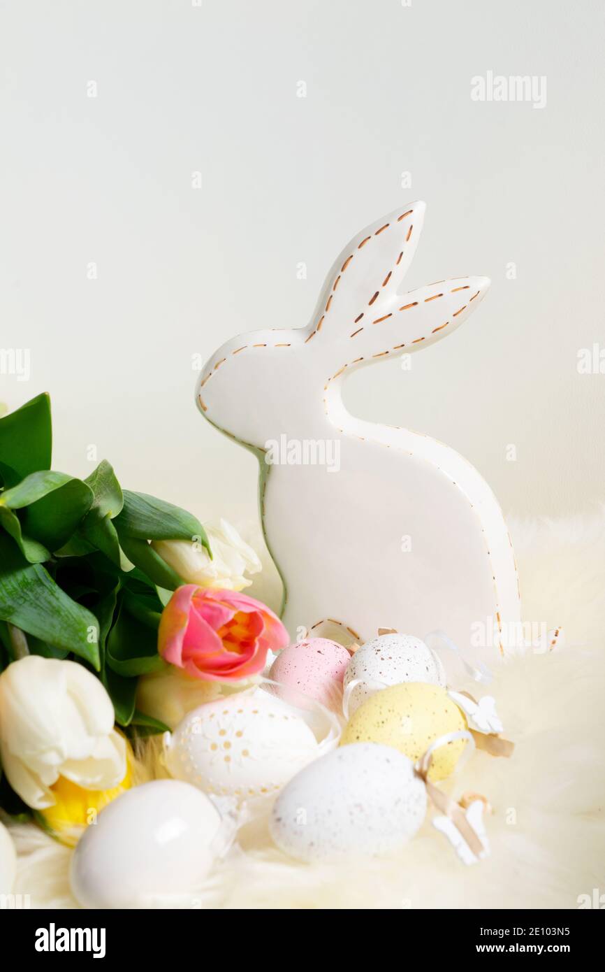 Easter scene with colored eggs Stock Photo - Alamy