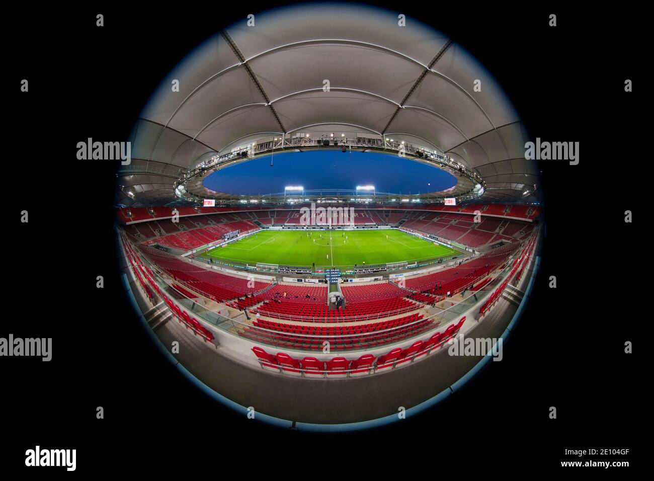 VfB Stuttgart against FC Bayern Munich, ghost game, stadium overview at the blue hour, Mercedes-Benz Arena, Stuttgart, Baden-Württemberg, Germany, Eur Stock Photo