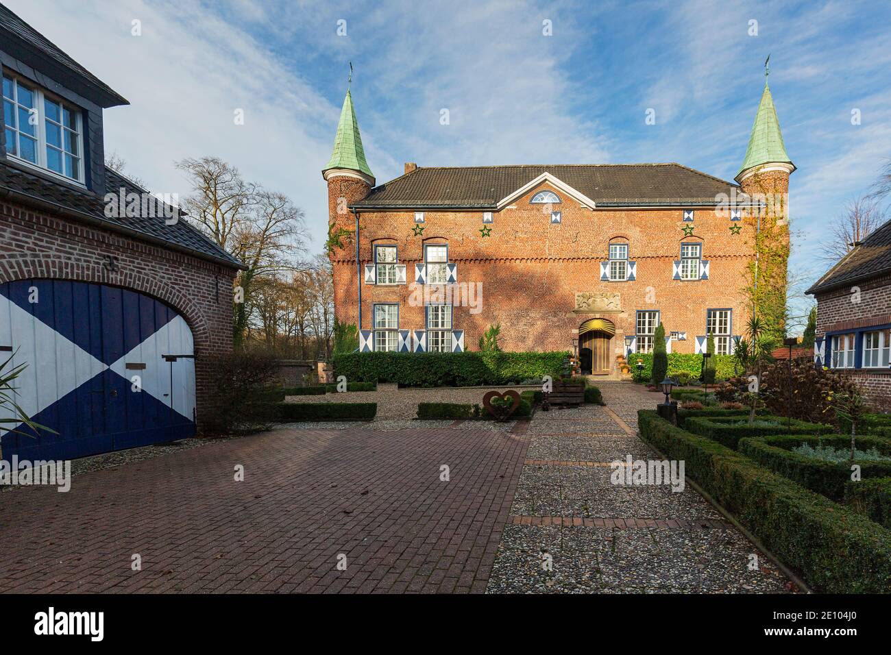 Geldern - View from outer bailey to Manor House  at Castle Walbeck,  North Rhine Westphalia, Germany, 19.12.2020 Stock Photo