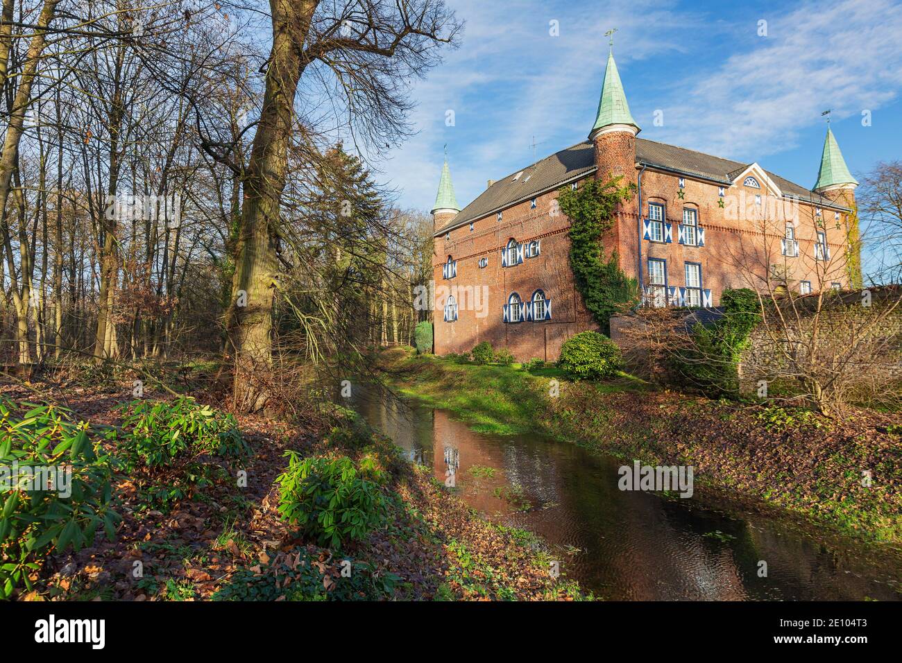 Geldern - View to moated Manor House at Castle Walbeck,  North Rhine Westphalia, Germany, 19.12.2020 Stock Photo
