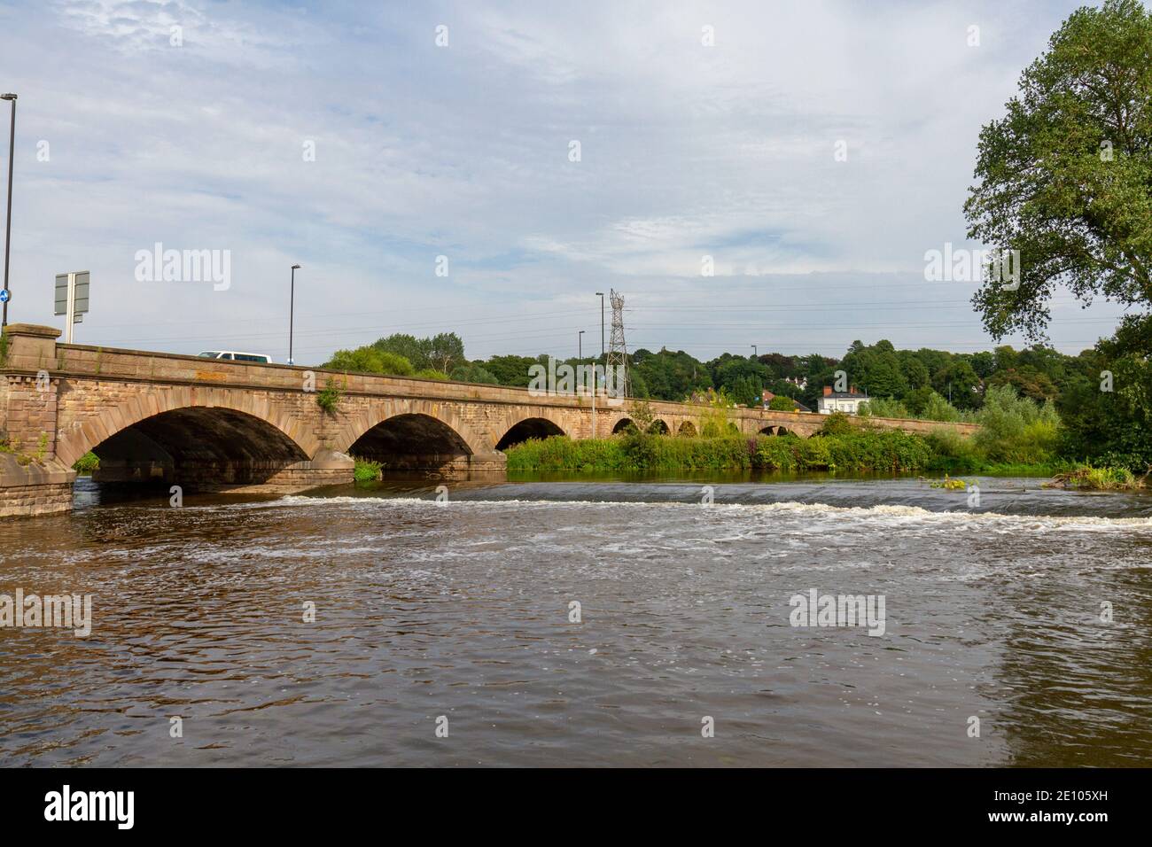 View across the Trent Bridge (c.1864) and the River Trent, Burton upon Trent, (Burton-on-Trent or Burton), a market town in Staffordshire, UK. Stock Photo