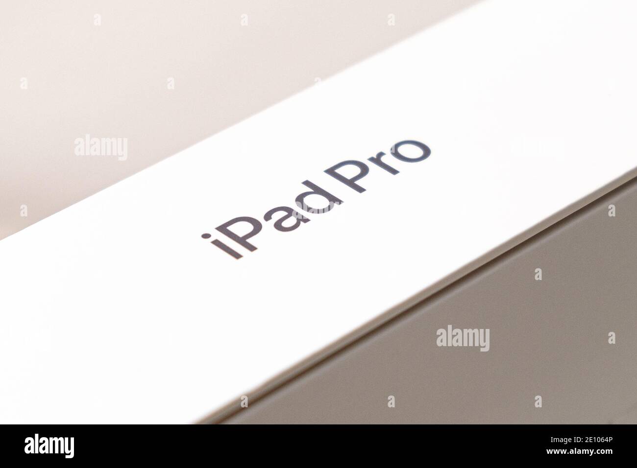 IPad Pro box on the white background, December 2020, San Francisco, USA Stock Photo