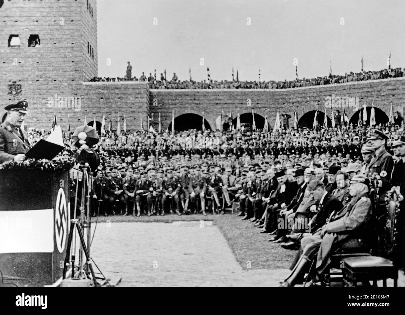 Commemoration of the Battle of Tannenberg with Adolf Hitler and Paul von Hindenburg on the right, Tannenberg Memorial, historical photo, 1933, Hohenst Stock Photo