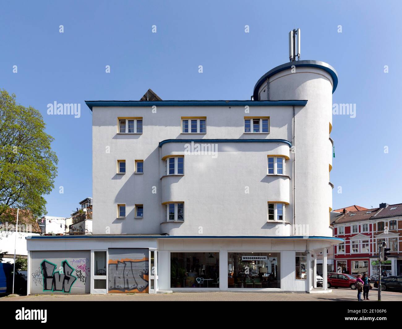 Residential and office building at the Black Sea, architectural style Neue Sachlichkeit, Eastern suburb, Bremen, Germany, Europe Stock Photo