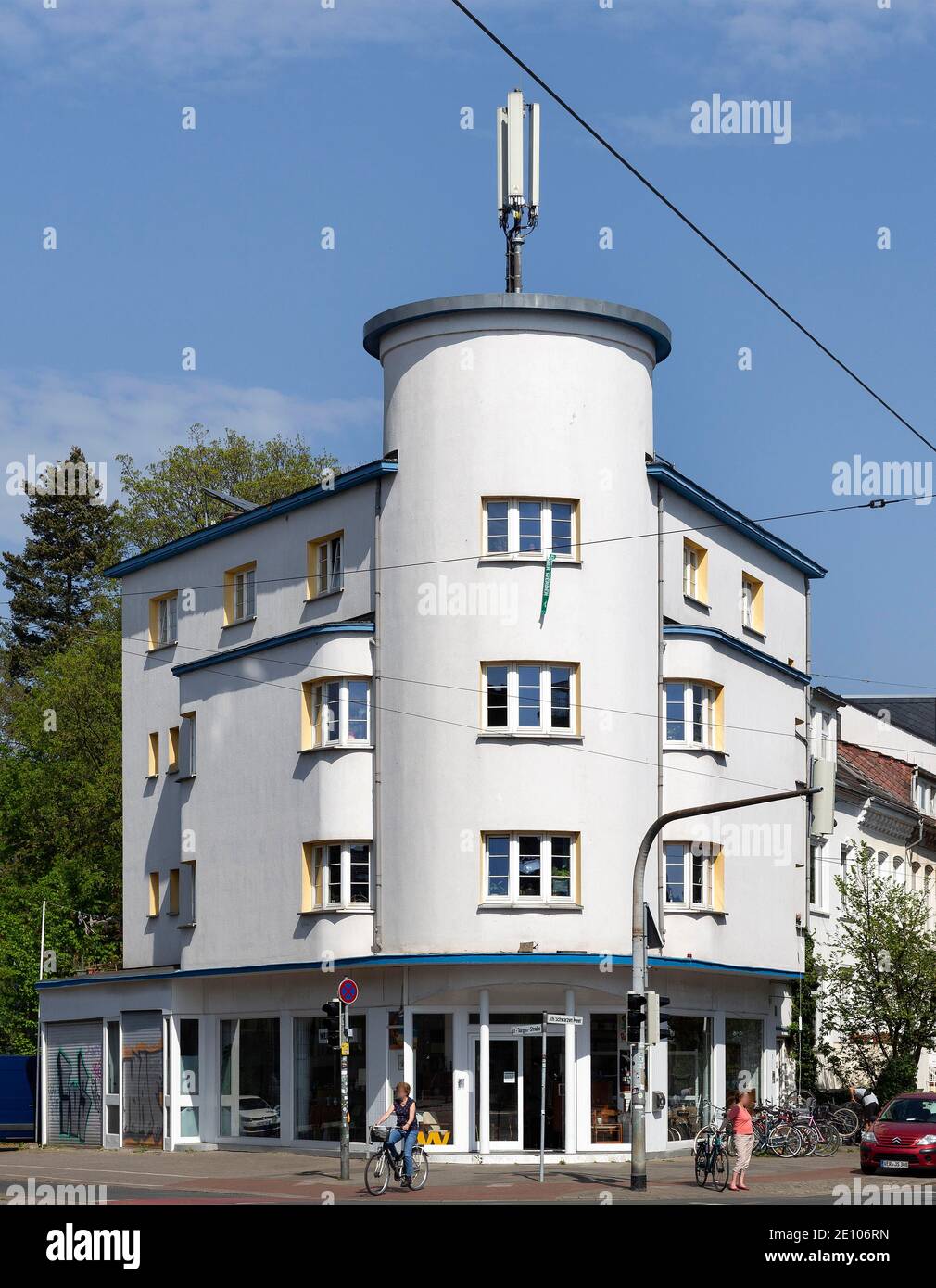 Residential and office building at the Black Sea, architectural style Neue Sachlichkeit, Eastern suburb, Bremen, Germany, Europe Stock Photo