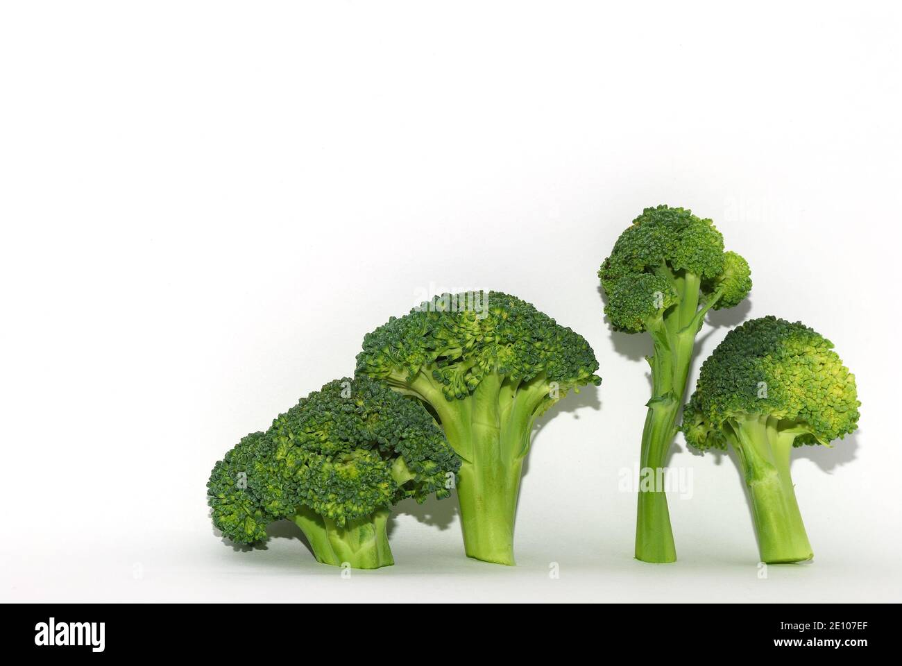 four fresh green brokoli right on white background Stock Photo