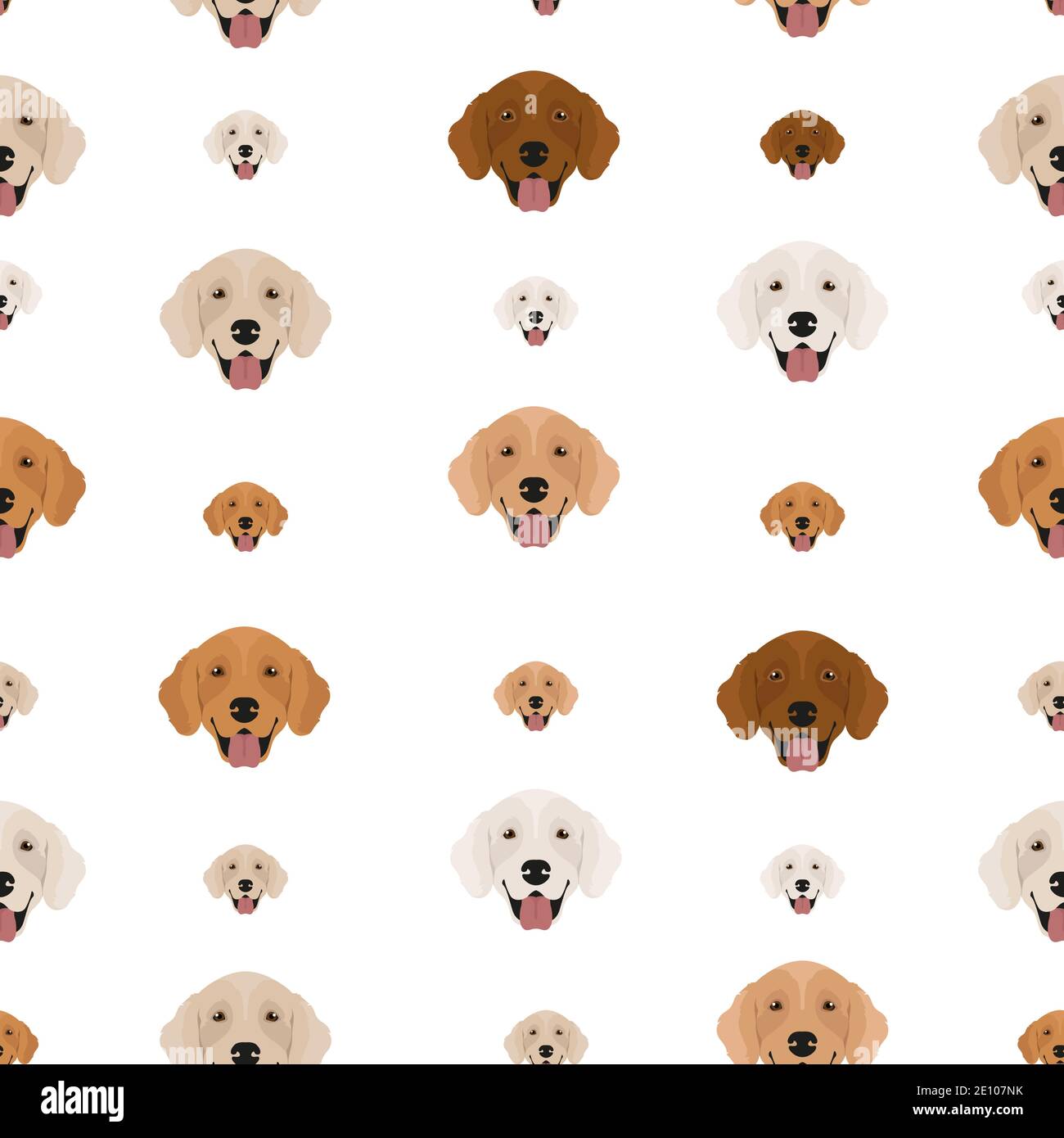 Golden retriever dogs in different poses and coat colors. Seamless